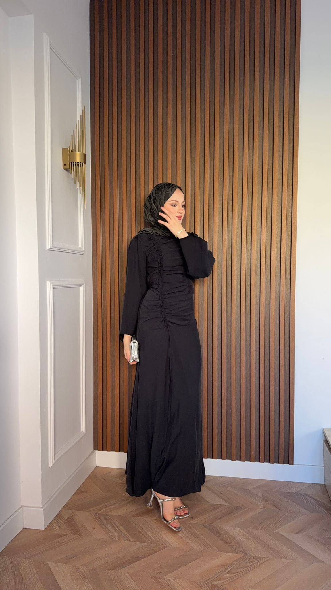 MEYSADESIGN DRESSES Selvi Büzgülü Tensel Elbise Siyah
