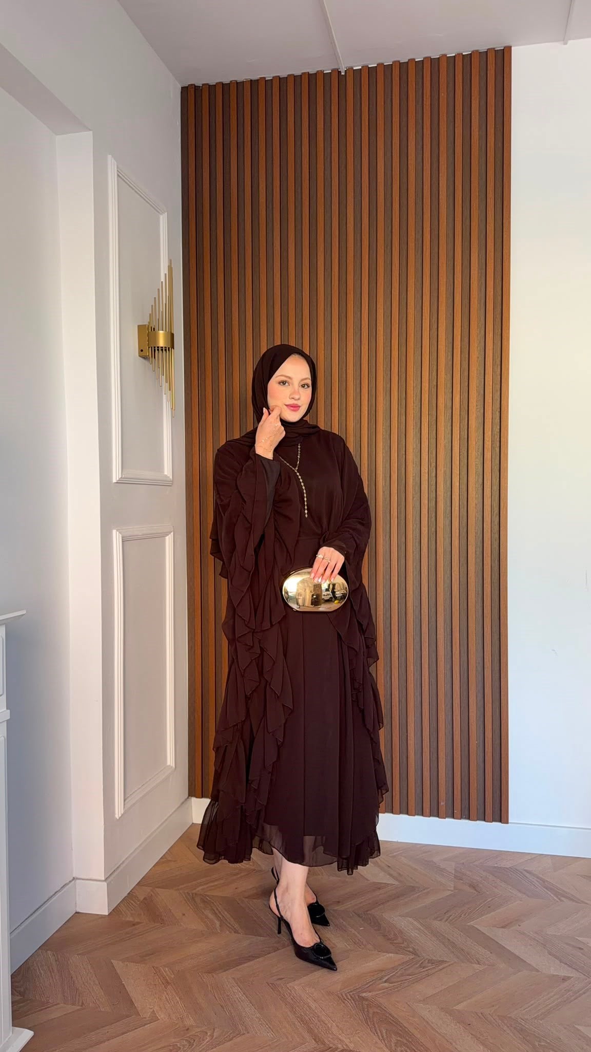 MEYSADESIGN ELBİSELER Şifon Katkat Abaya Kahve