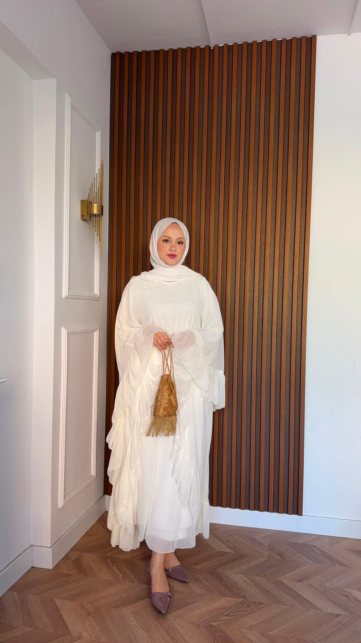 MEYSADESIGN ELBİSELER Şifon Katkat Abaya Ekru