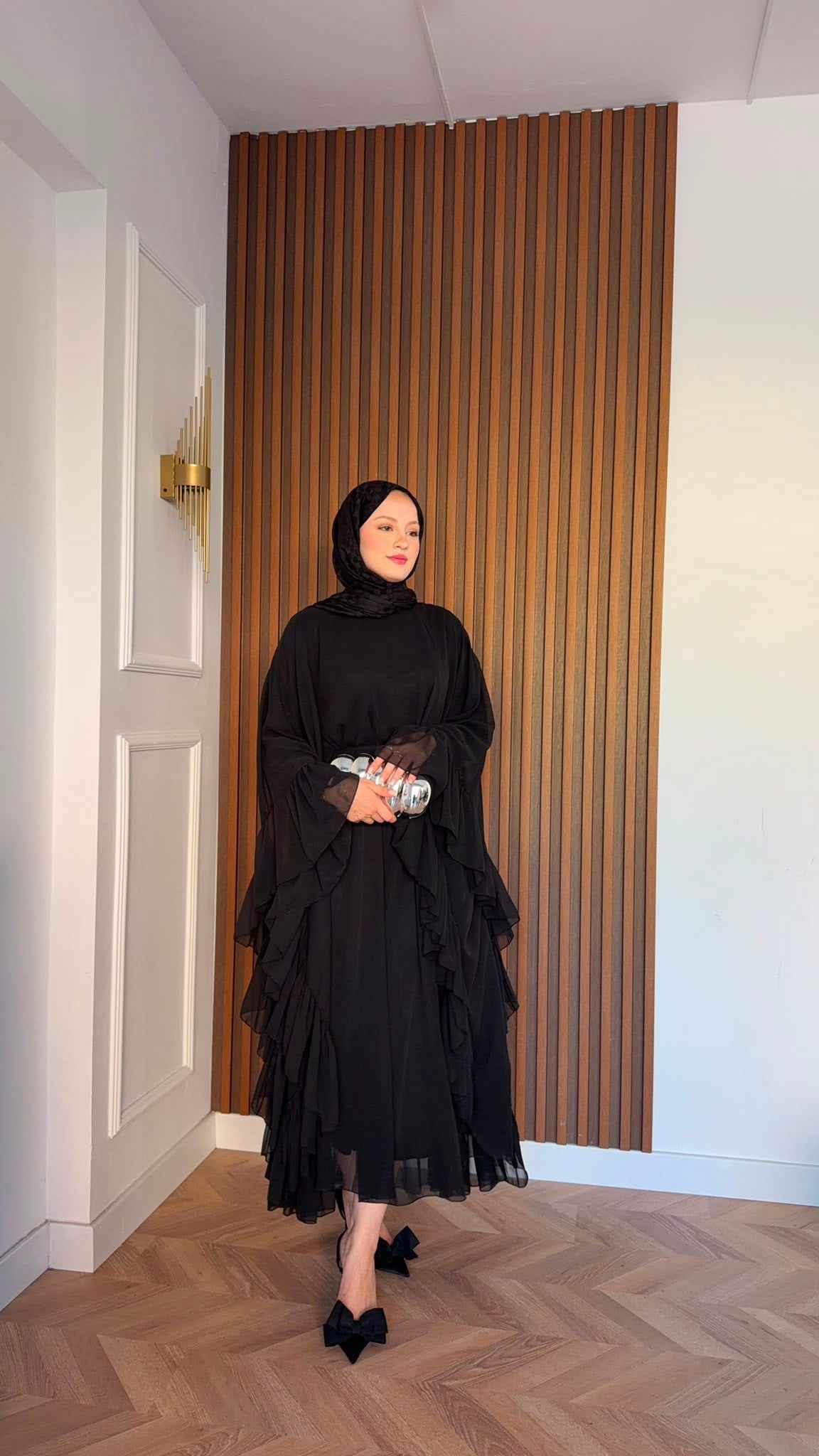 MEYSADESIGN ELBİSELER Şifon Katkat Abaya Siyah