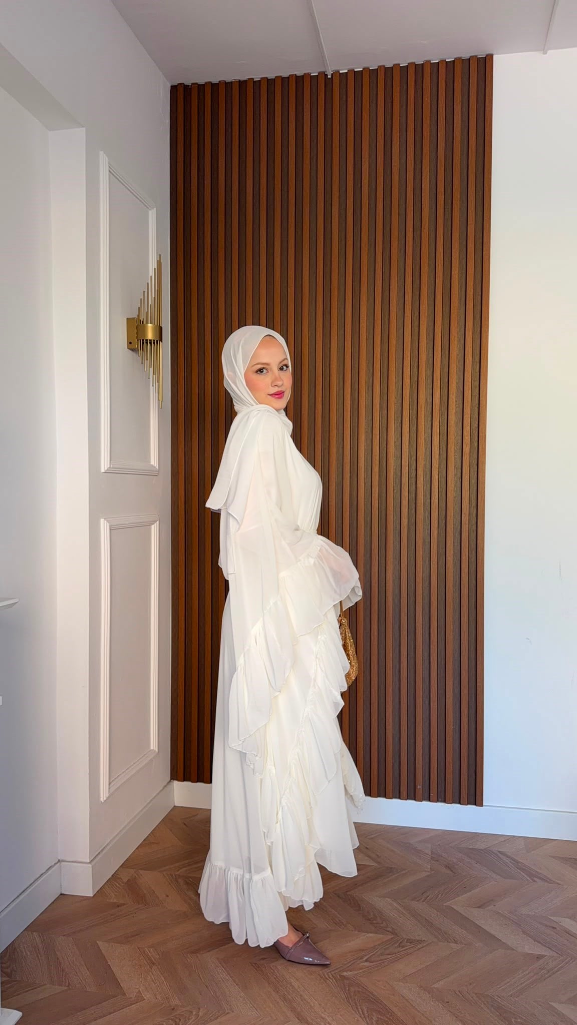 MEYSADESIGN ELBİSELER Şifon Katkat Abaya Ekru