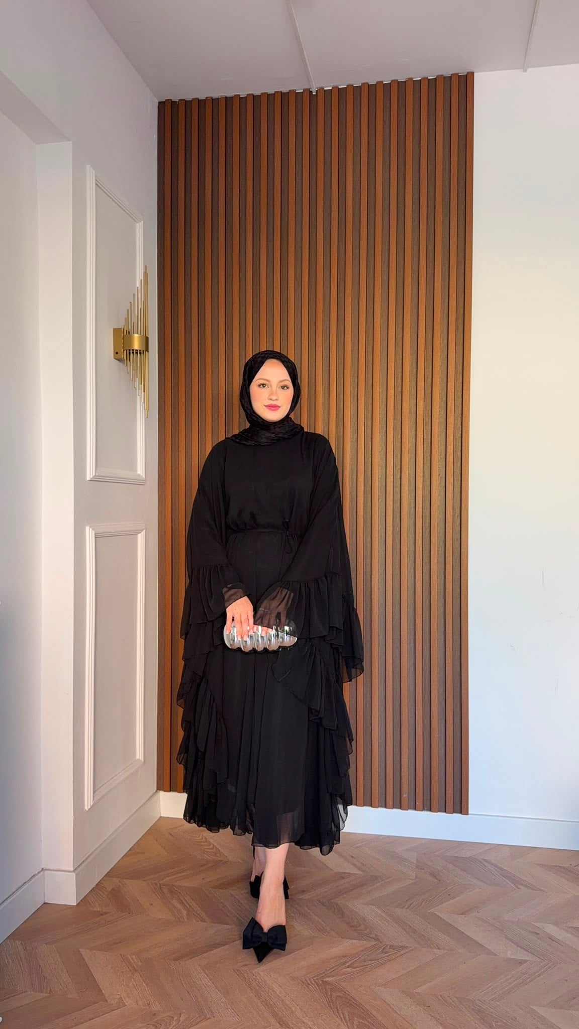 MEYSADESIGN ELBİSELER Şifon Katkat Abaya Siyah