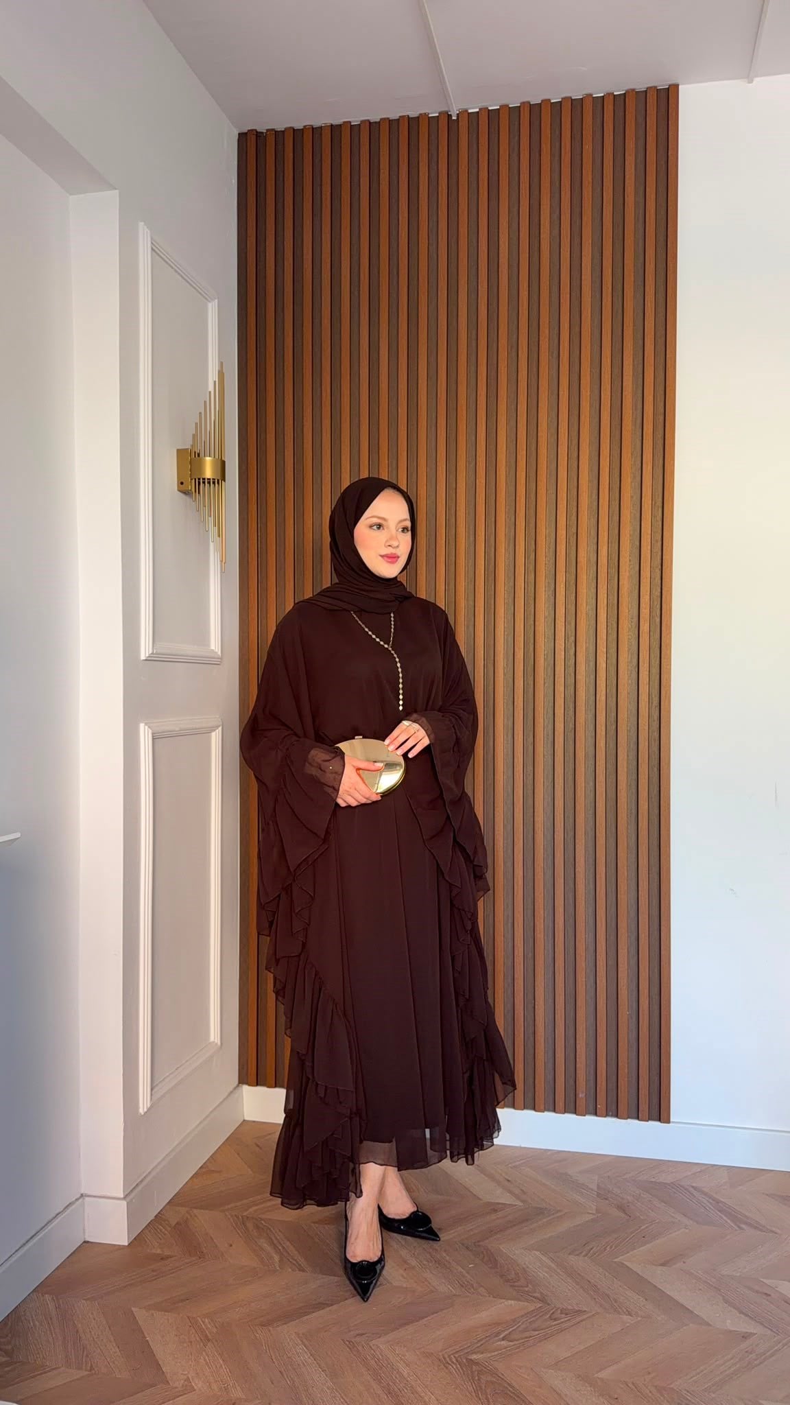 MEYSADESIGN ELBİSELER Şifon Katkat Abaya Kahve