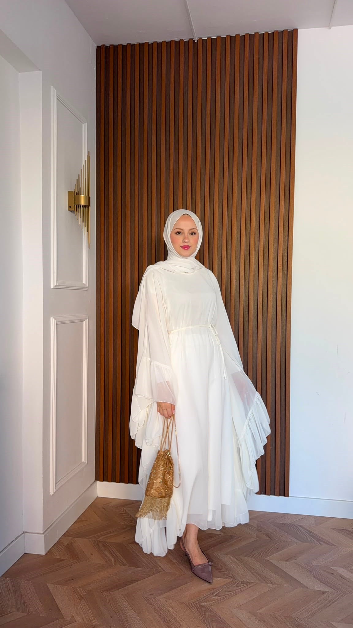 MEYSADESIGN ELBİSELER Şifon Katkat Abaya Ekru