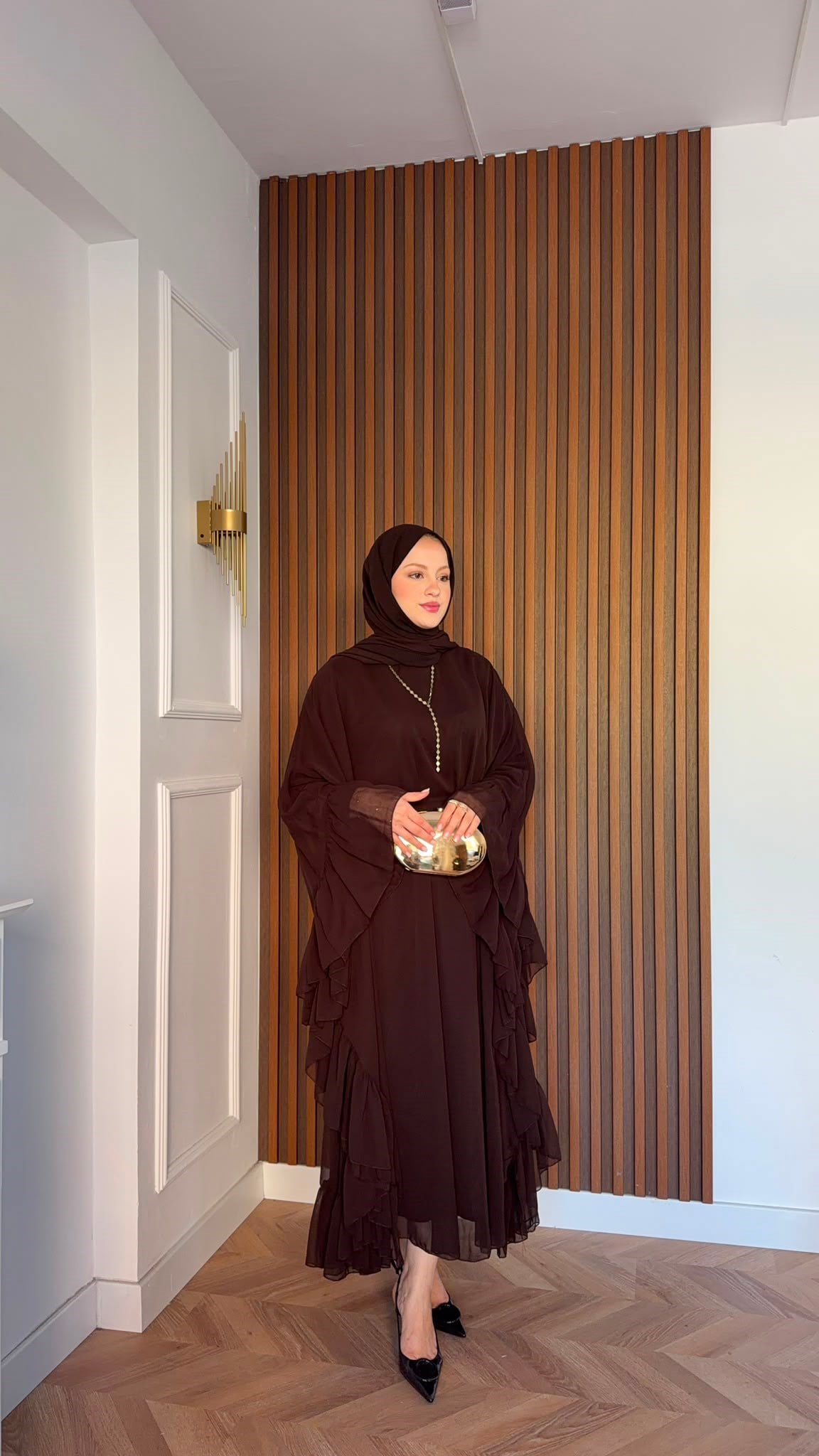 MEYSADESIGN ELBİSELER Şifon Katkat Abaya Kahve