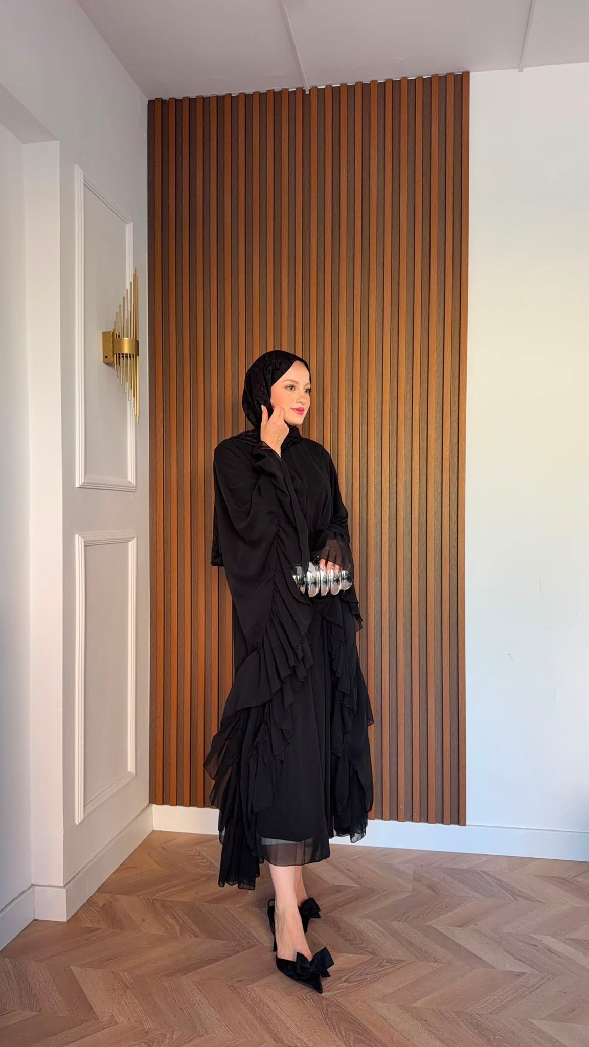 MEYSADESIGN ELBİSELER Şifon Katkat Abaya Siyah