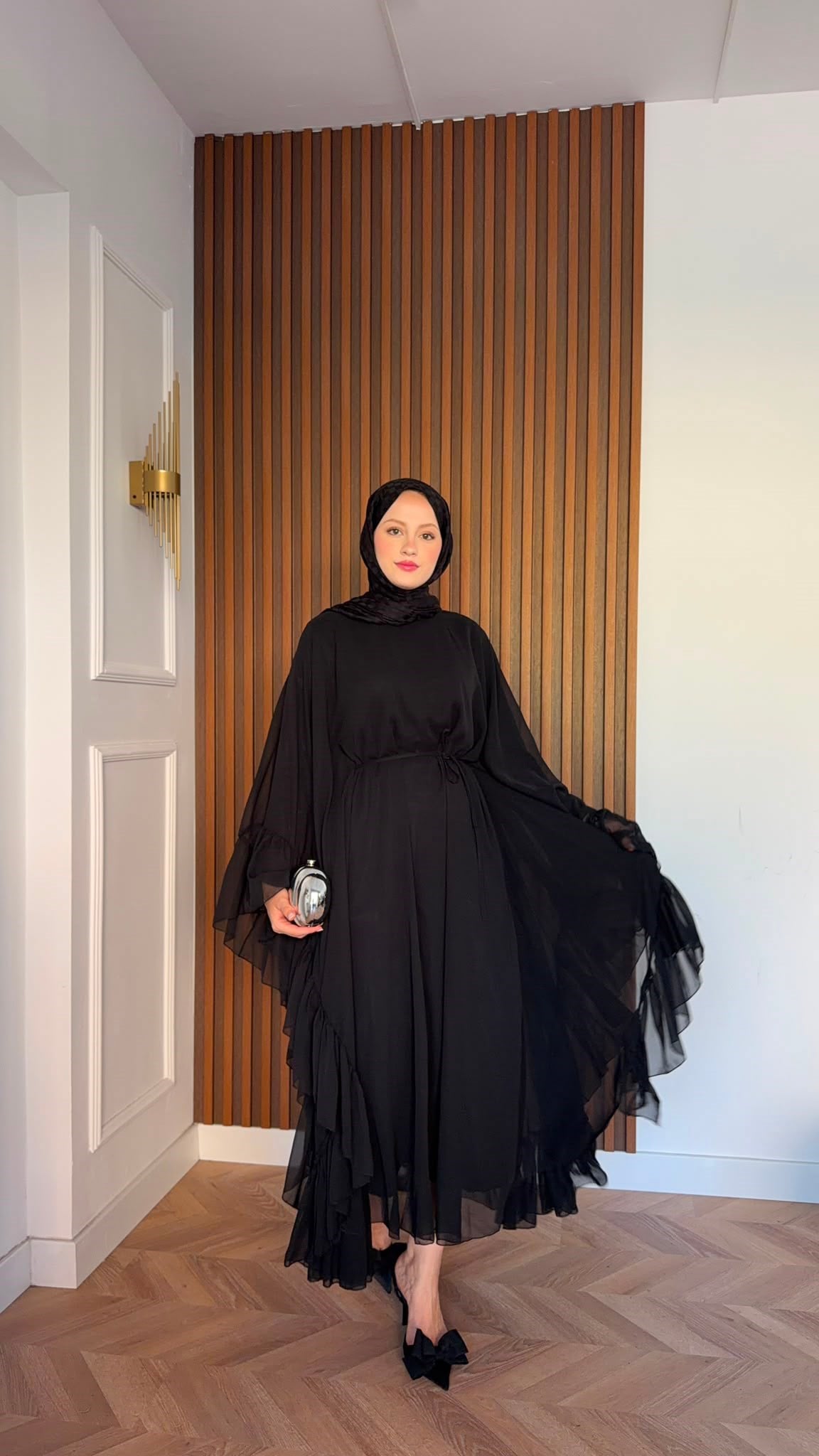 MEYSADESIGN ELBİSELER Şifon Katkat Abaya Siyah