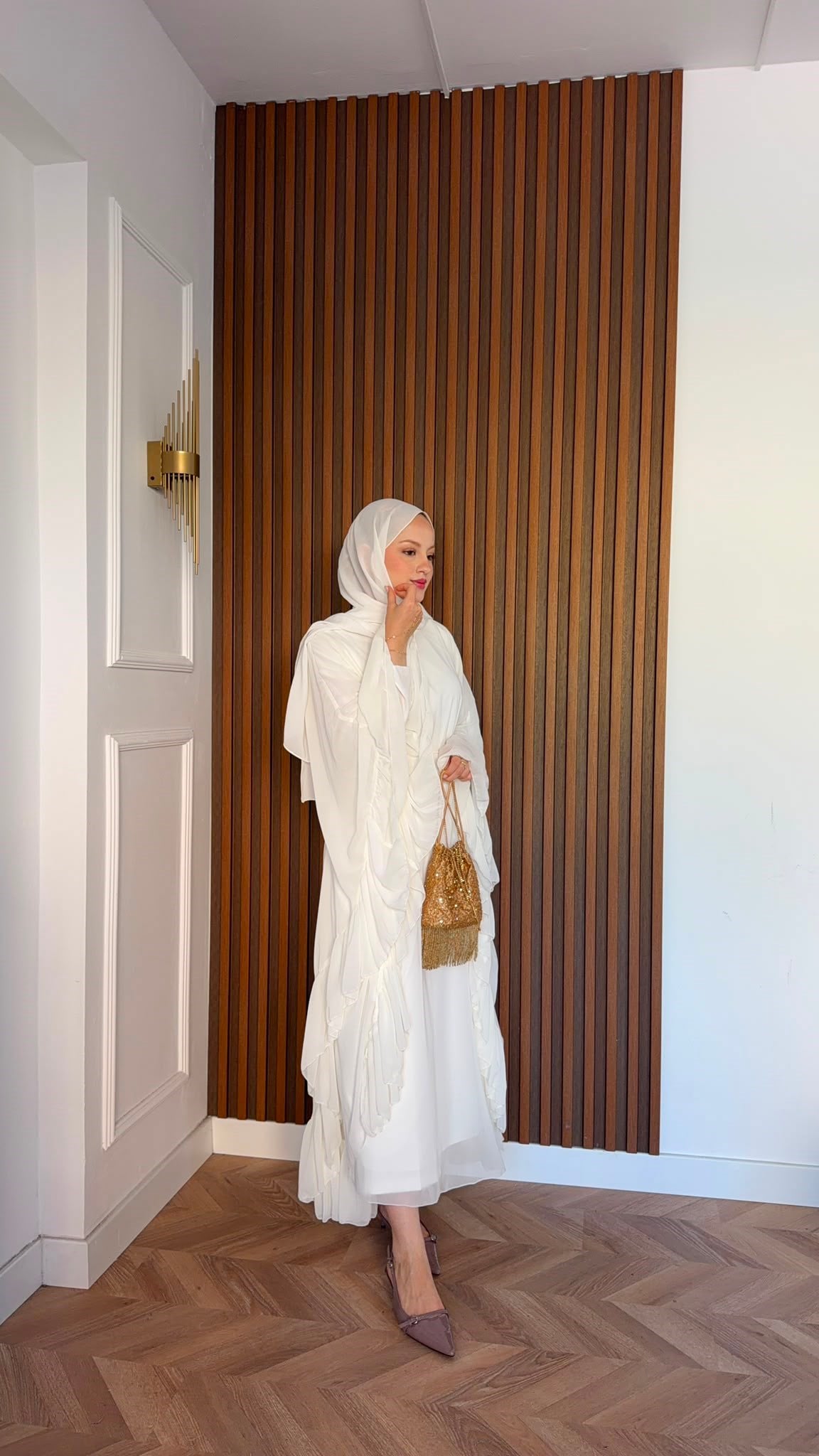 MEYSADESIGN ELBİSELER Şifon Katkat Abaya Ekru