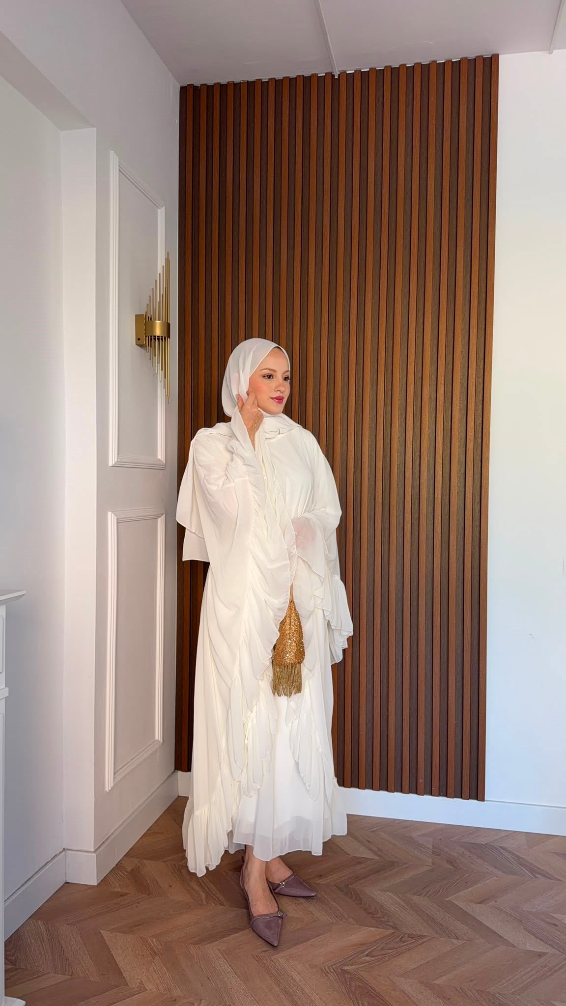 MEYSADESIGN ELBİSELER Şifon Katkat Abaya Ekru