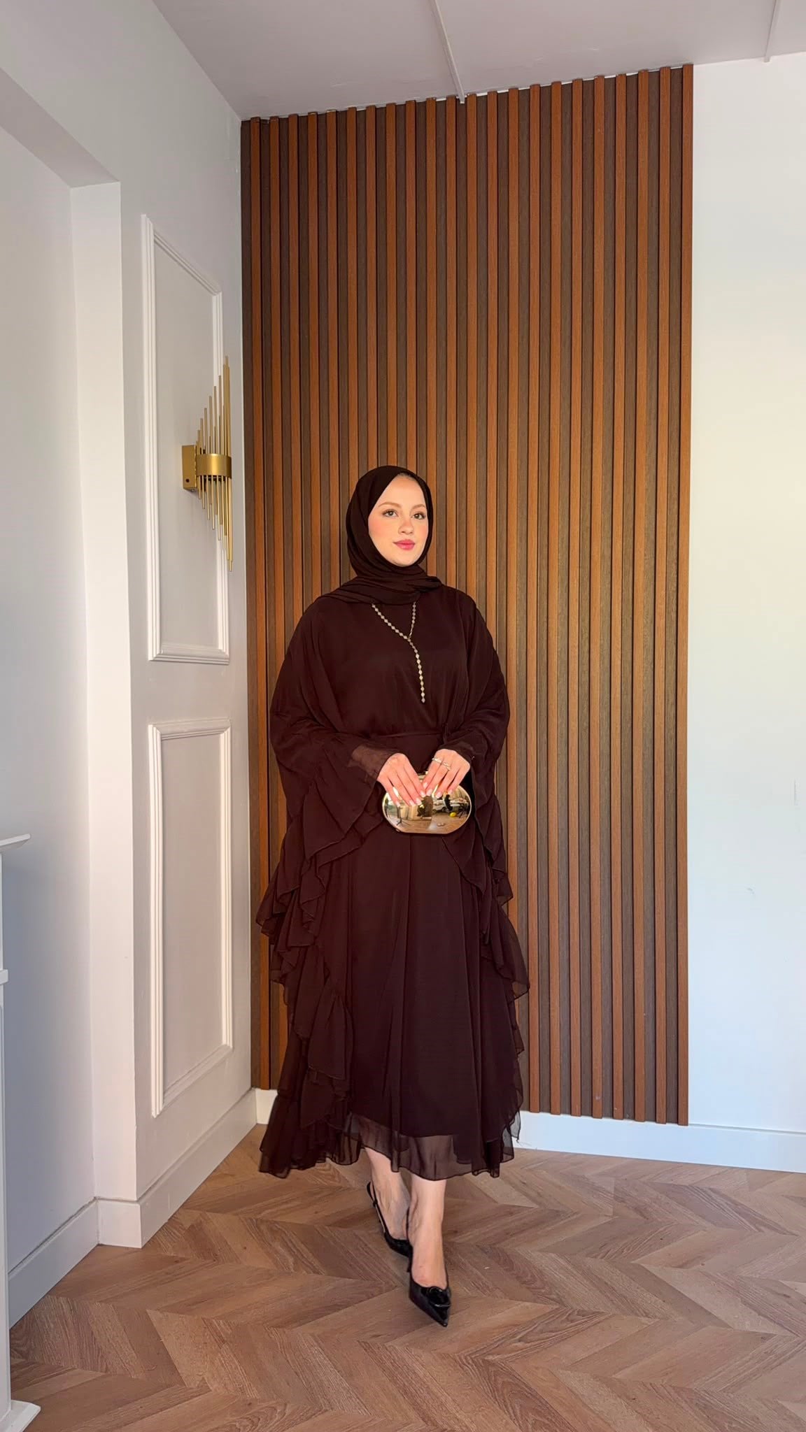 MEYSADESIGN ELBİSELER Şifon Katkat Abaya Kahve