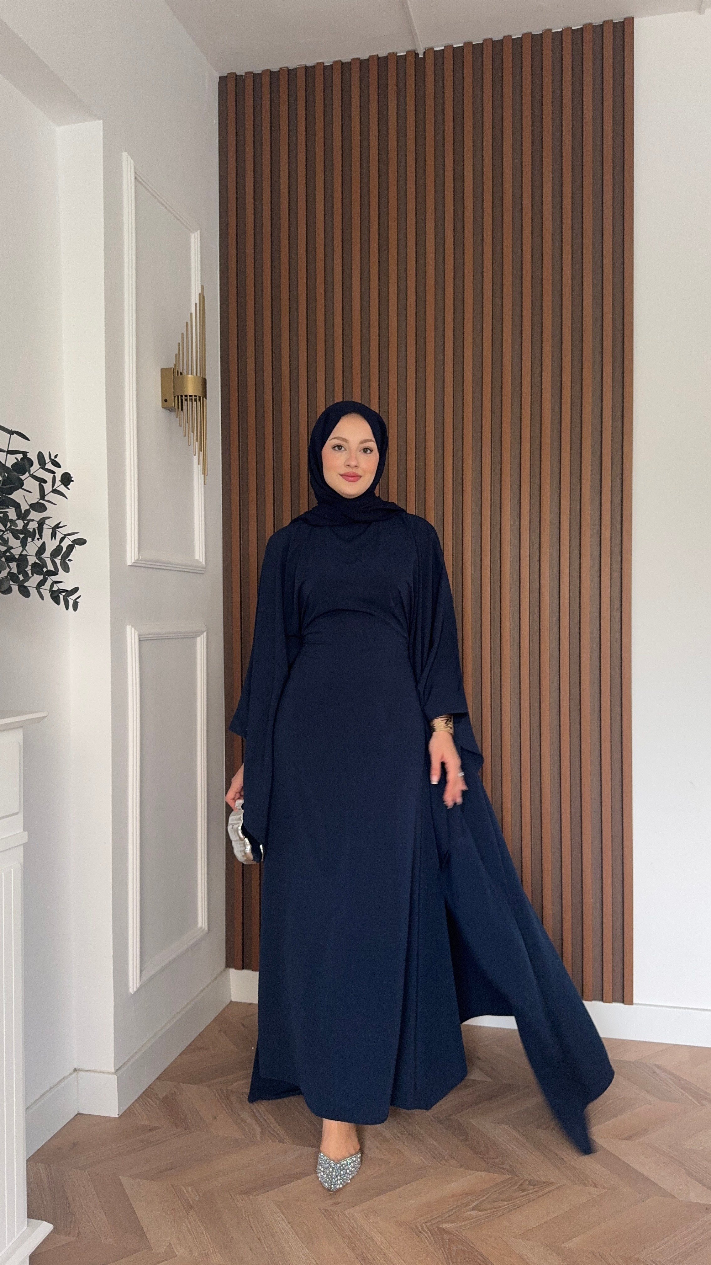 MEYSADESIGN ELBİSELER Sisi Yarasa Kol Abaya Lacivert