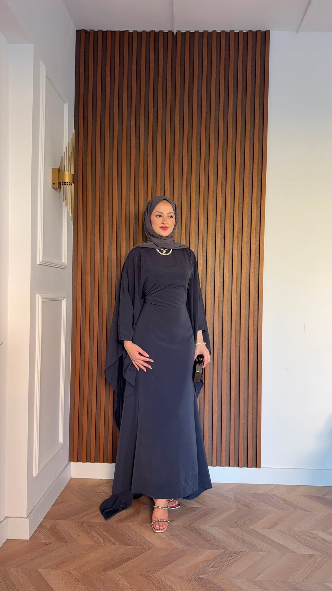 MEYSADESIGN ELBİSELER Sisi Yarasa Kol Elbise Antrasit