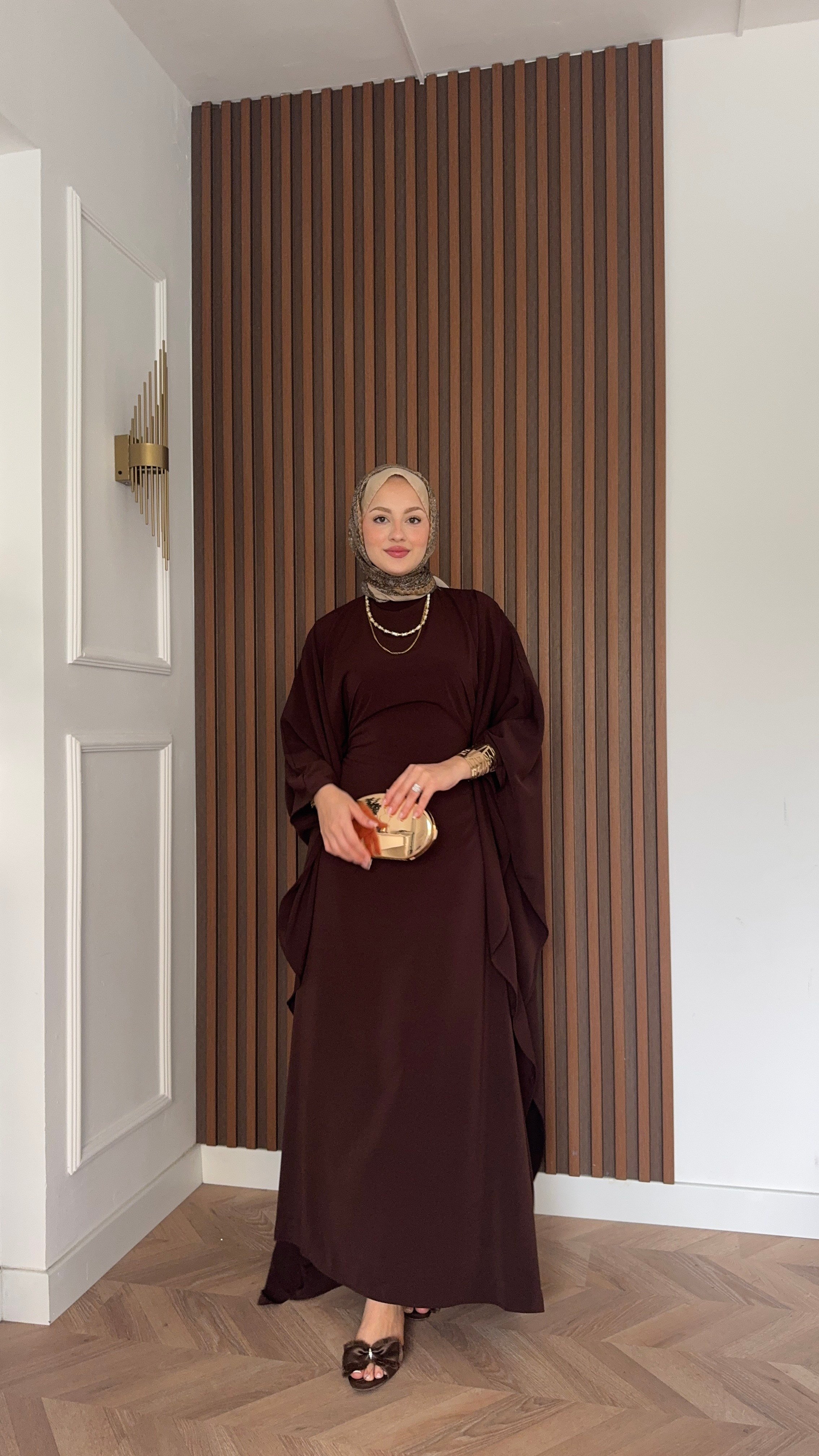 MEYSADESIGN ELBİSELER Sisi Yarasa Kol Abaya Acı Kahve 