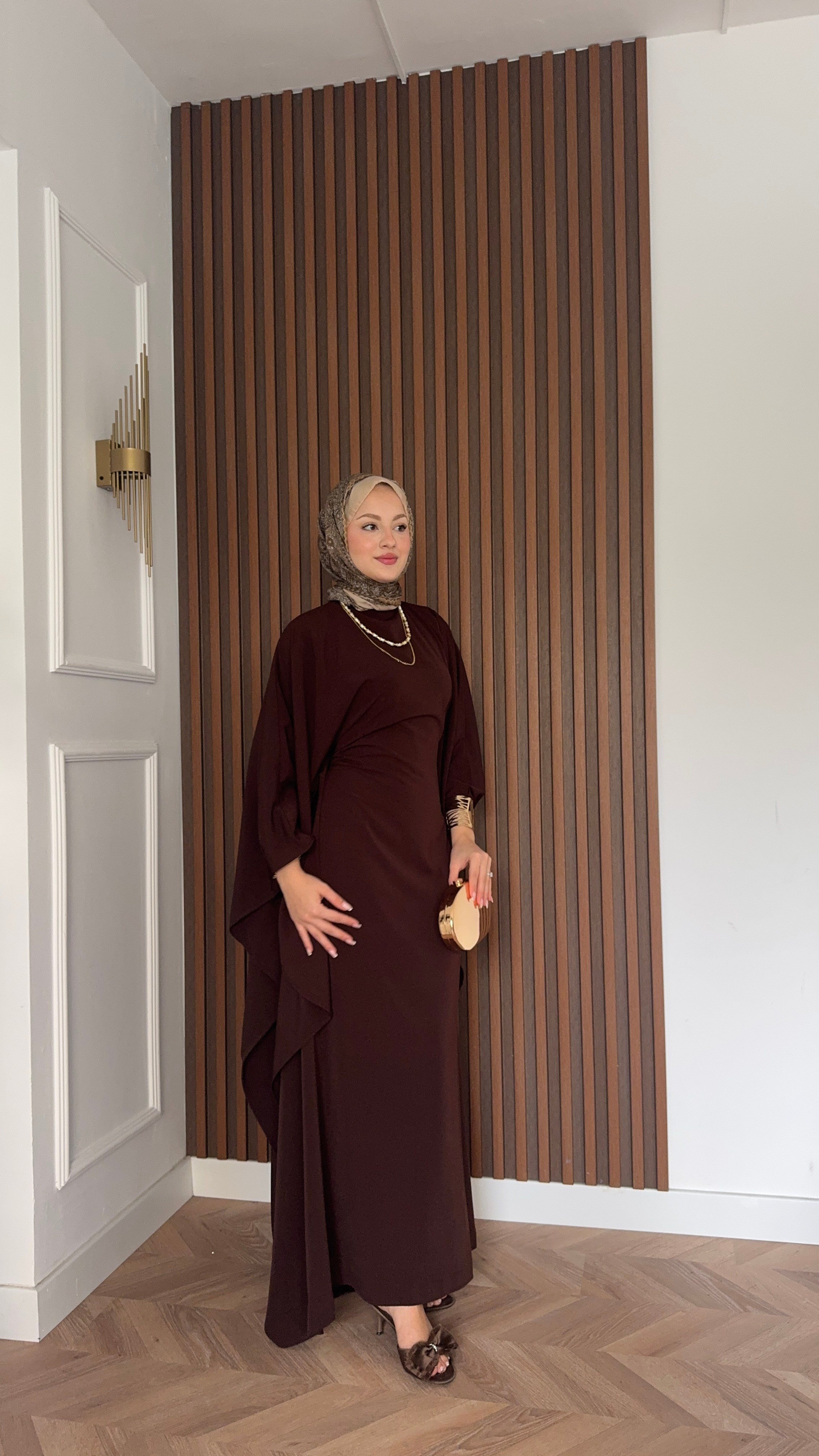 MEYSADESIGN ELBİSELER Sisi Yarasa Kol Abaya Acı Kahve 