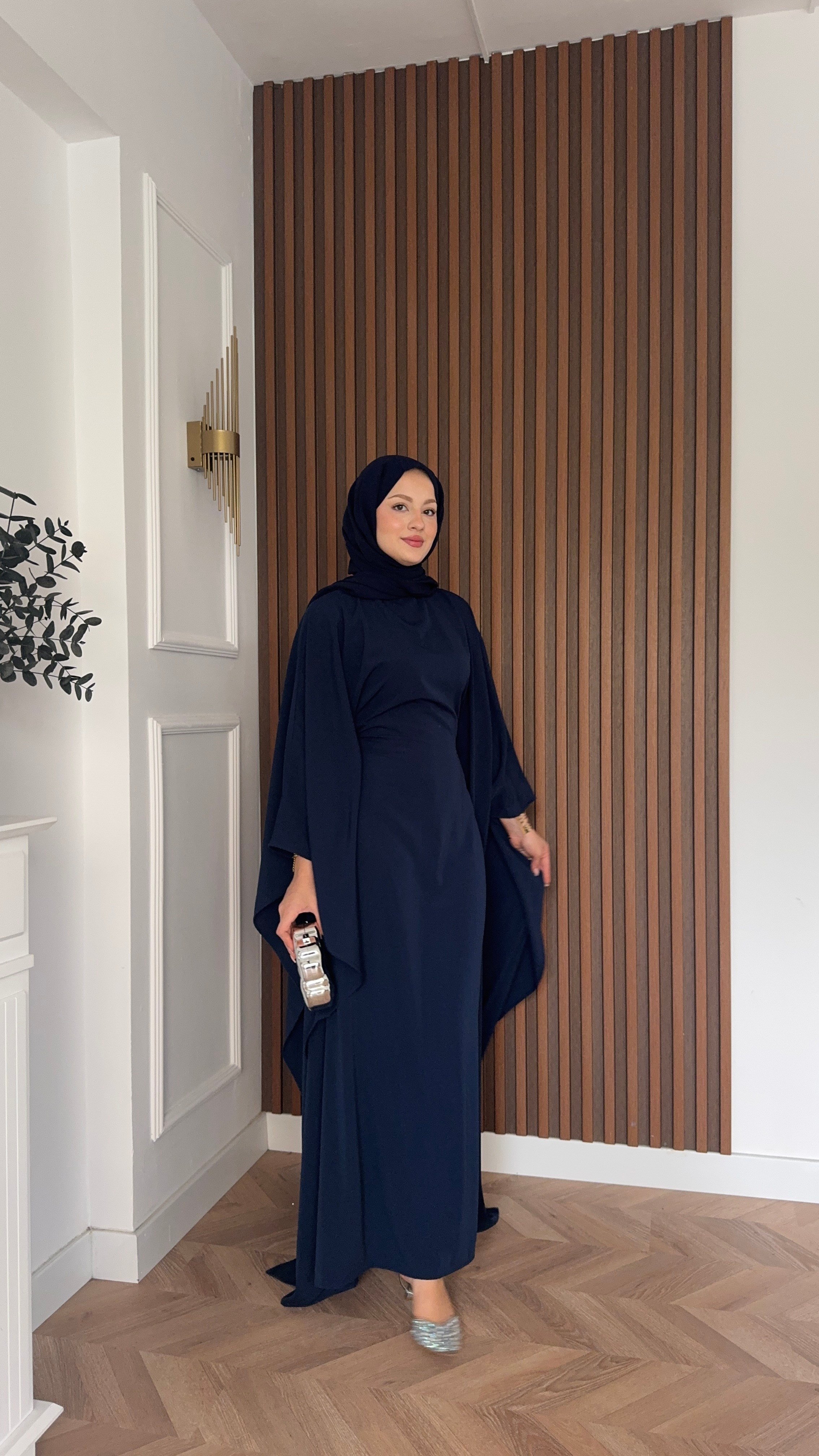 MEYSADESIGN ELBİSELER Sisi Yarasa Kol Abaya Lacivert