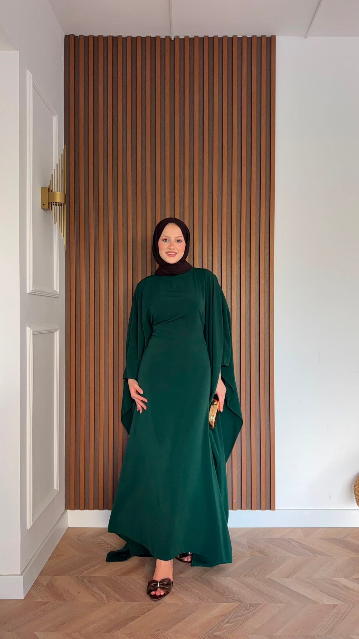 MEYSADESIGN ELBİSELER Sisi Yarasa Kol Elbise Zümrüt Yeşili