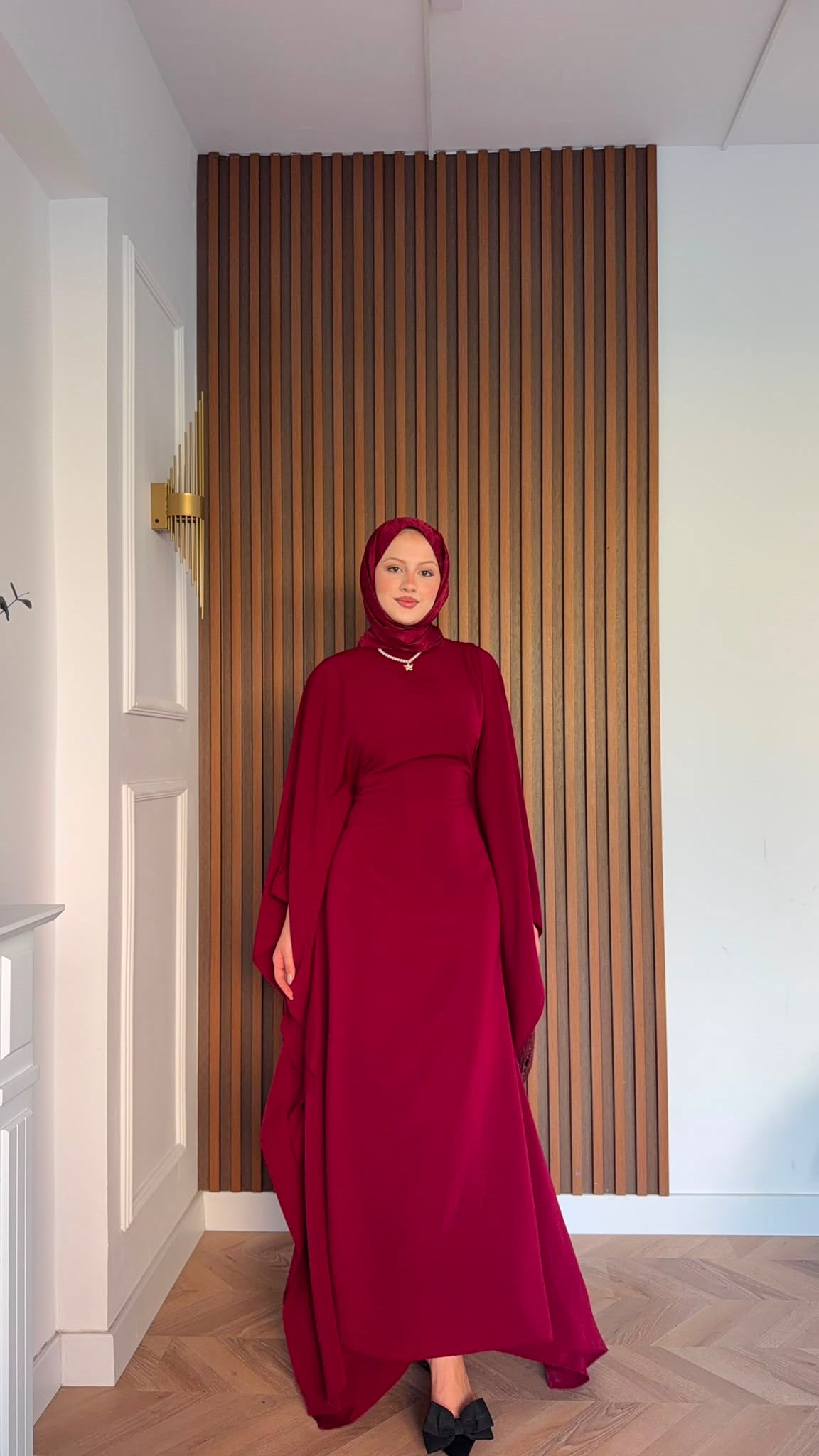 MEYSADESIGN ELBİSELER Sisi Yarasa Kol Elbise Bordo