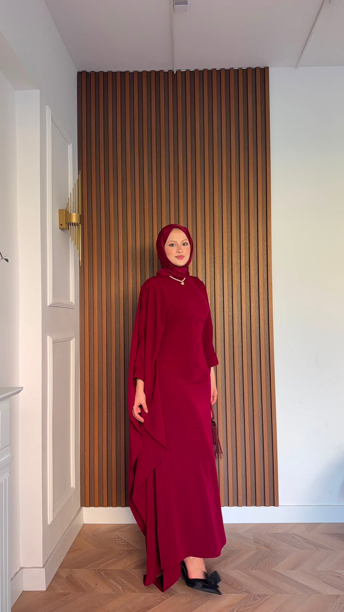 MEYSADESIGN ELBİSELER Sisi Yarasa Kol Elbise Bordo