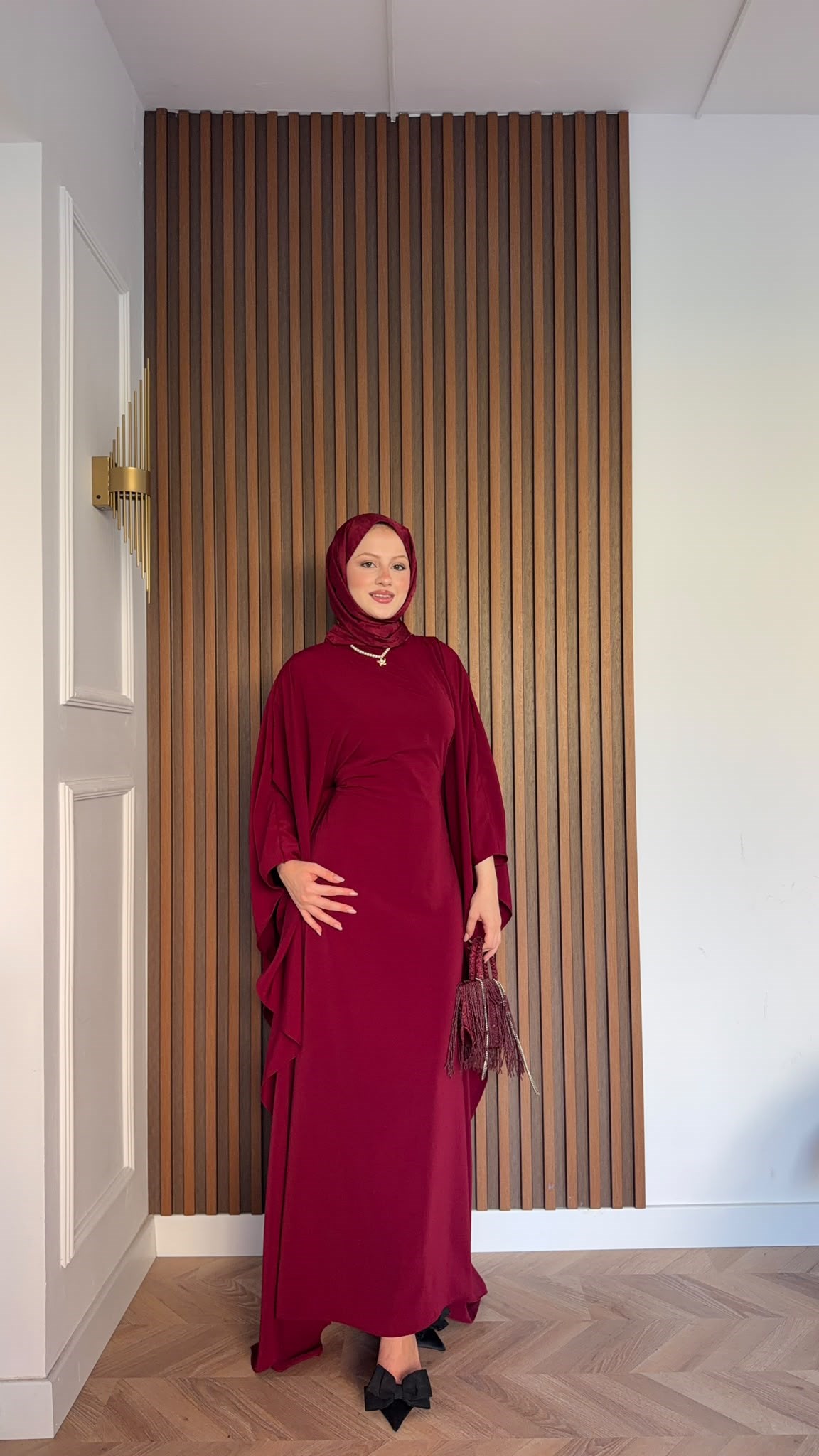 MEYSADESIGN ELBİSELER Sisi Yarasa Kol Elbise Bordo