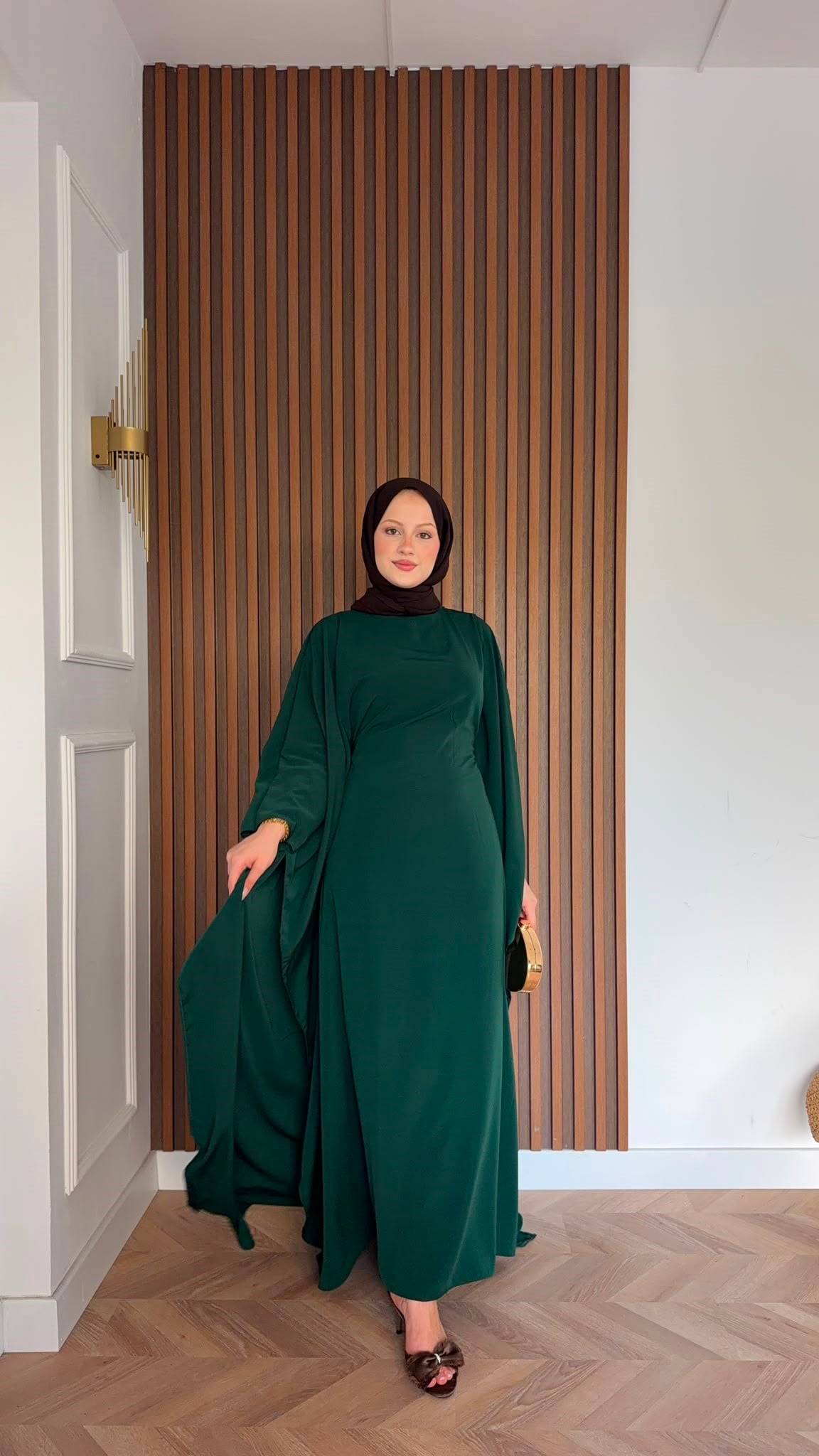 MEYSADESIGN ELBİSELER Sisi Yarasa Kol Elbise Zümrüt Yeşili