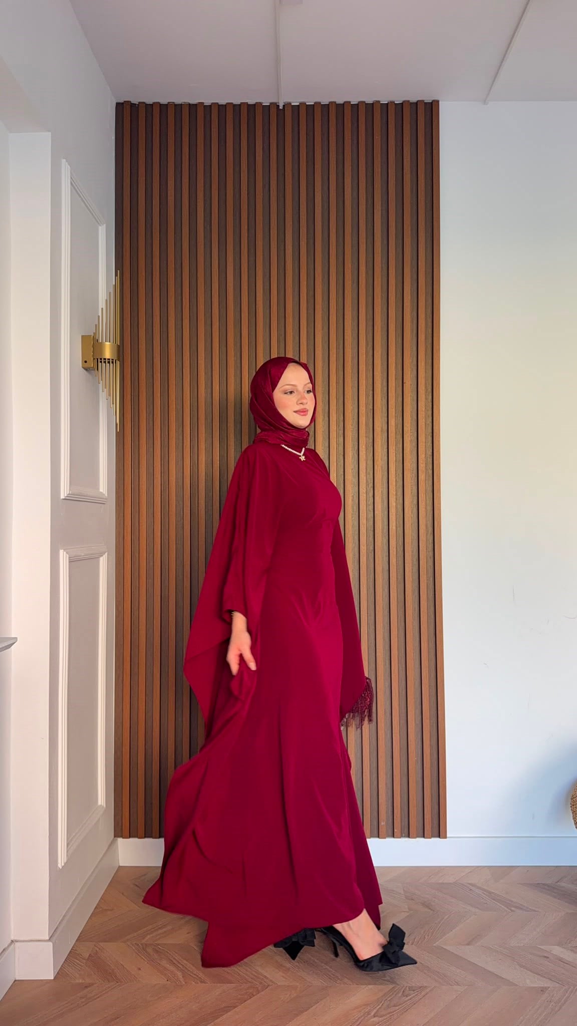 MEYSADESIGN ELBİSELER Sisi Yarasa Kol Elbise Bordo