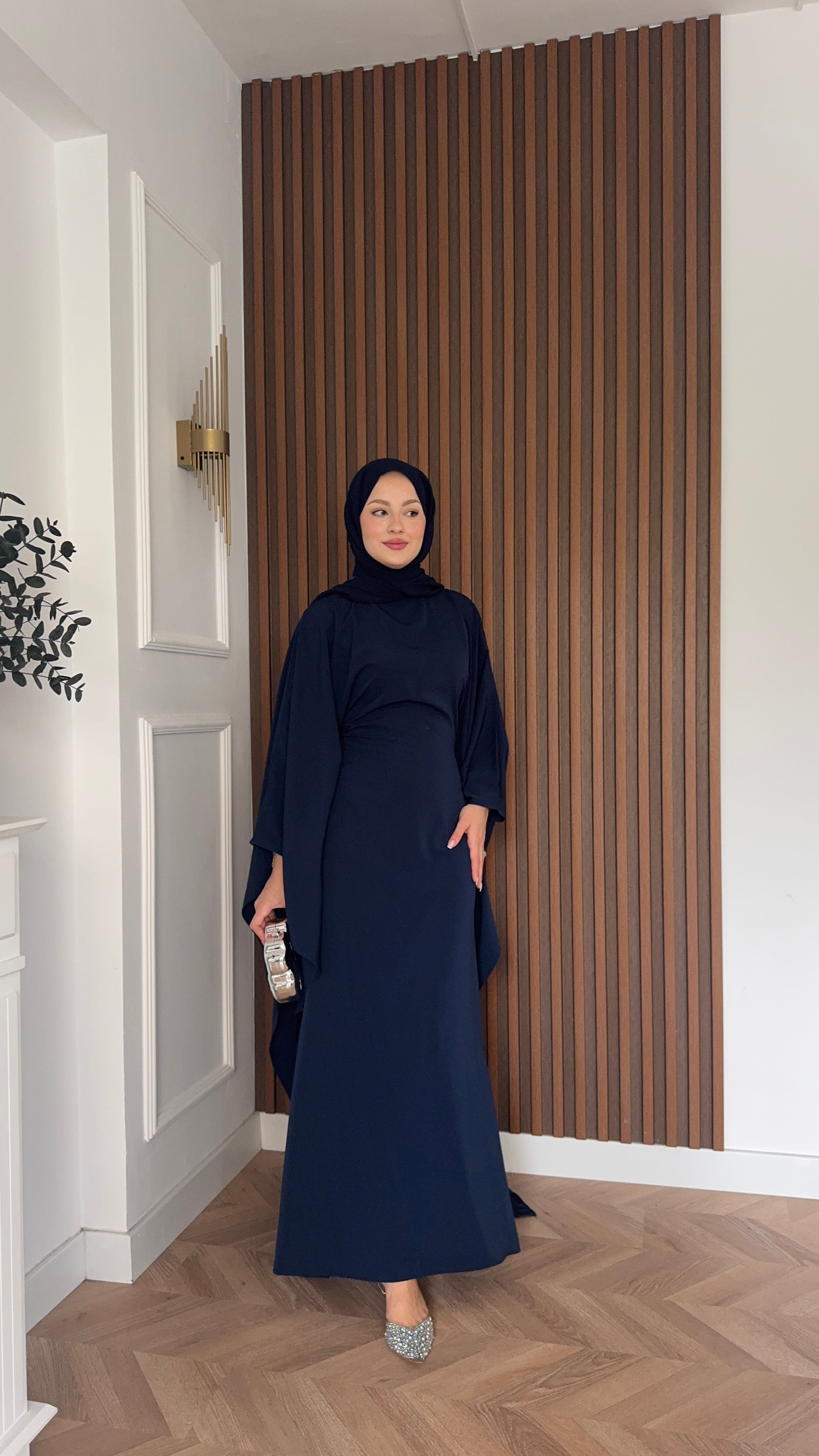 MEYSADESIGN ELBİSELER Sisi Yarasa Kol Abaya Lacivert