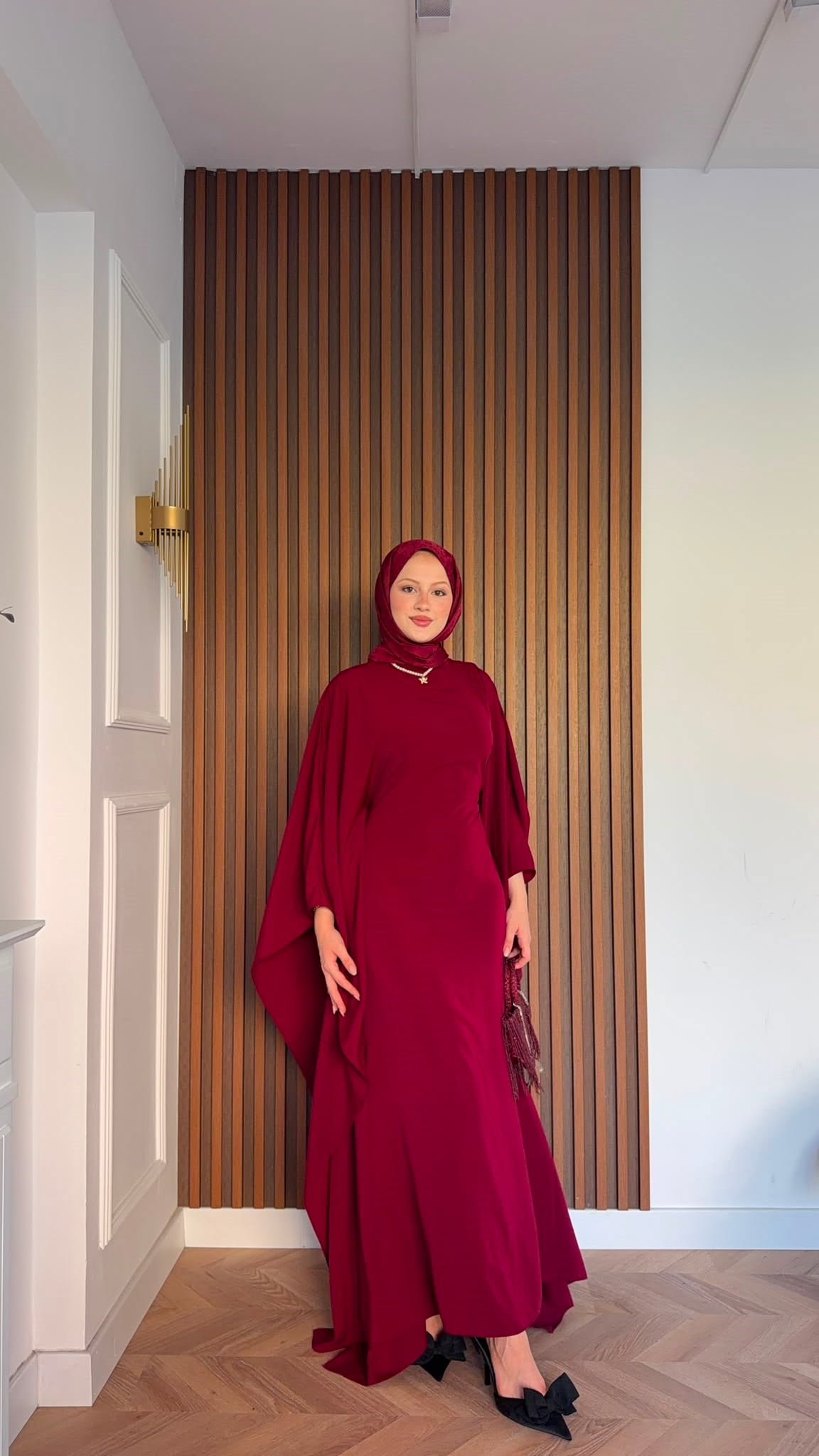 MEYSADESIGN ELBİSELER Sisi Yarasa Kol Elbise Bordo