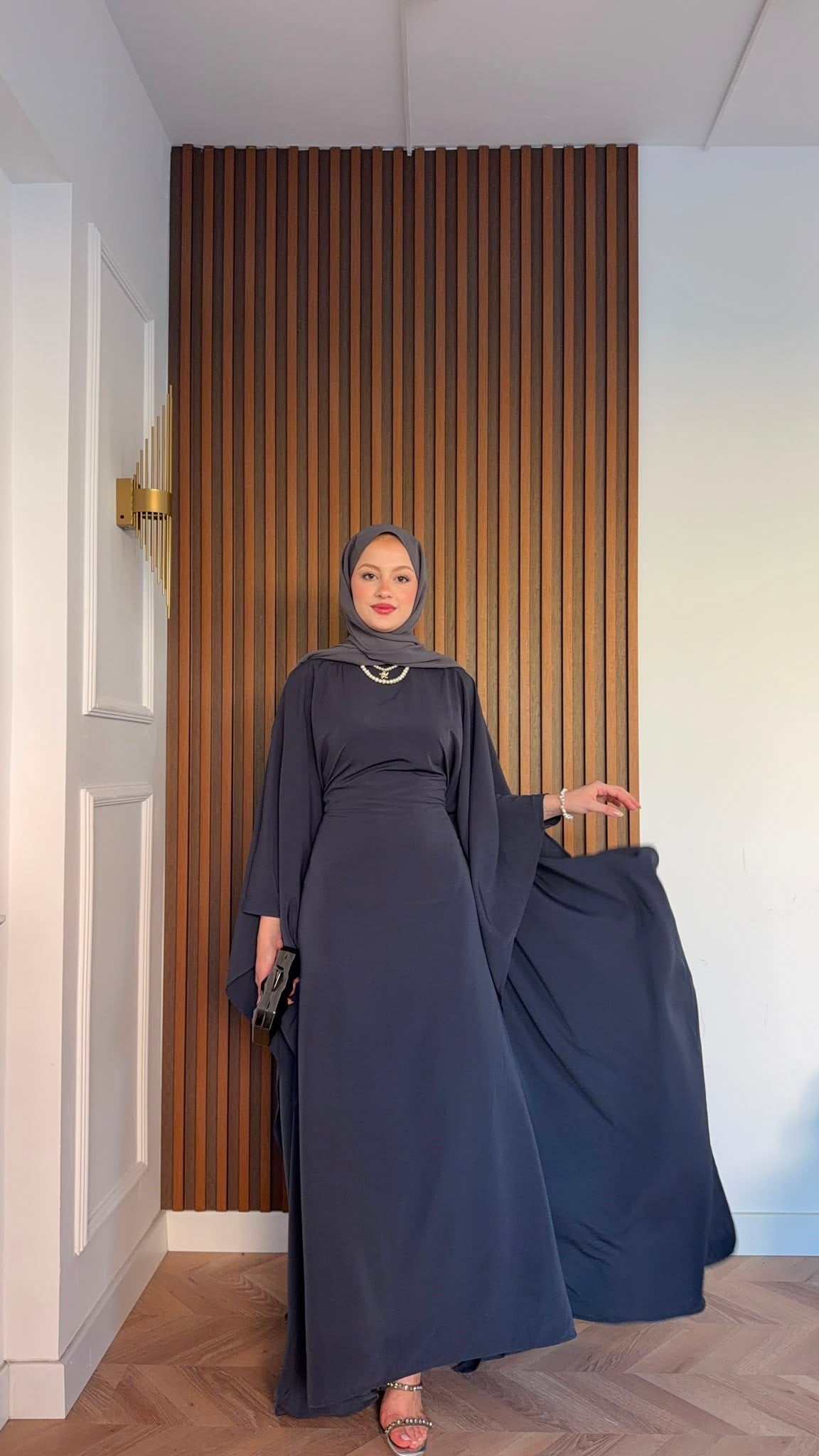 MEYSADESIGN ELBİSELER Sisi Yarasa Kol Elbise Antrasit