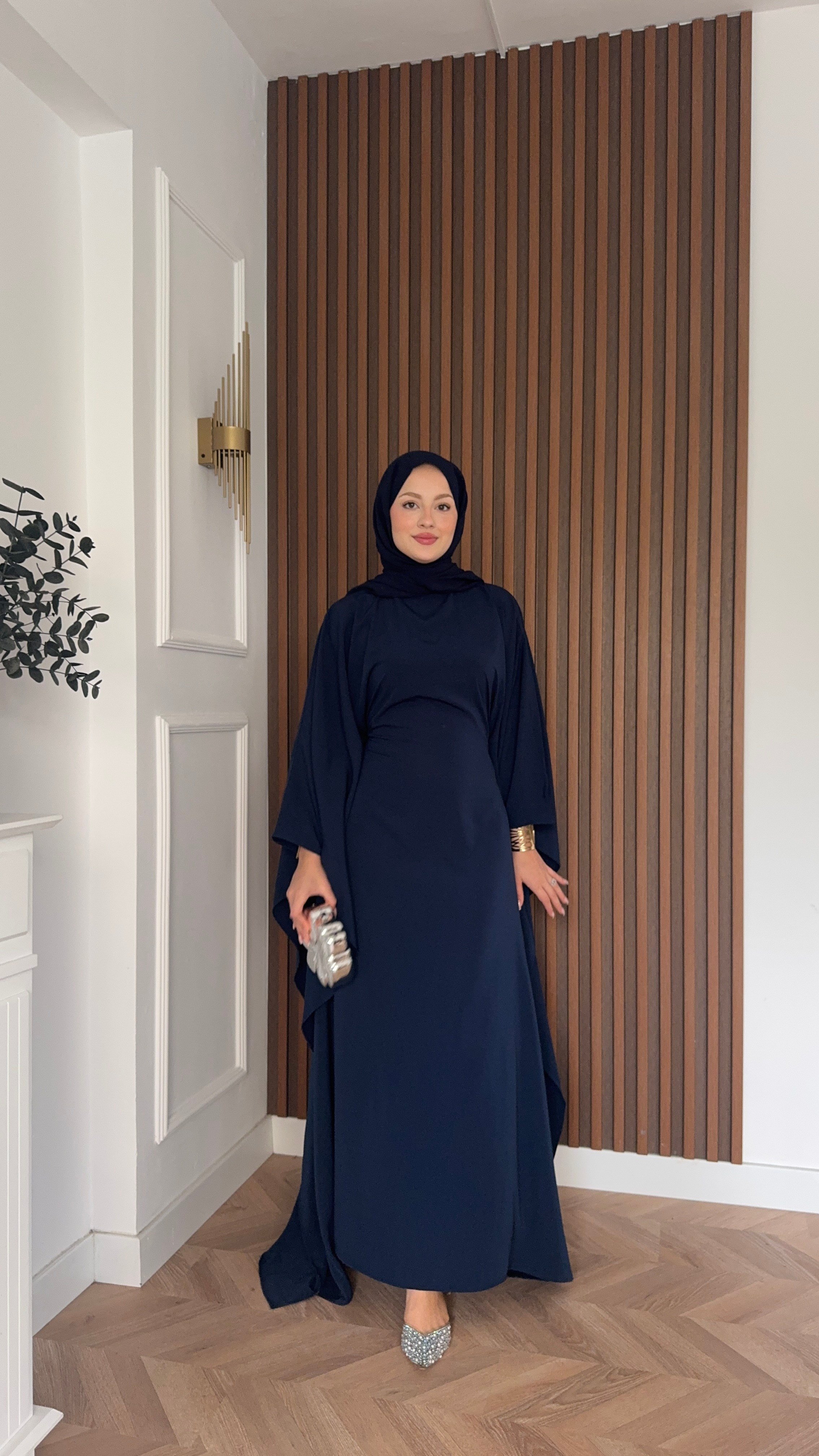 MEYSADESIGN ELBİSELER Sisi Yarasa Kol Abaya Lacivert