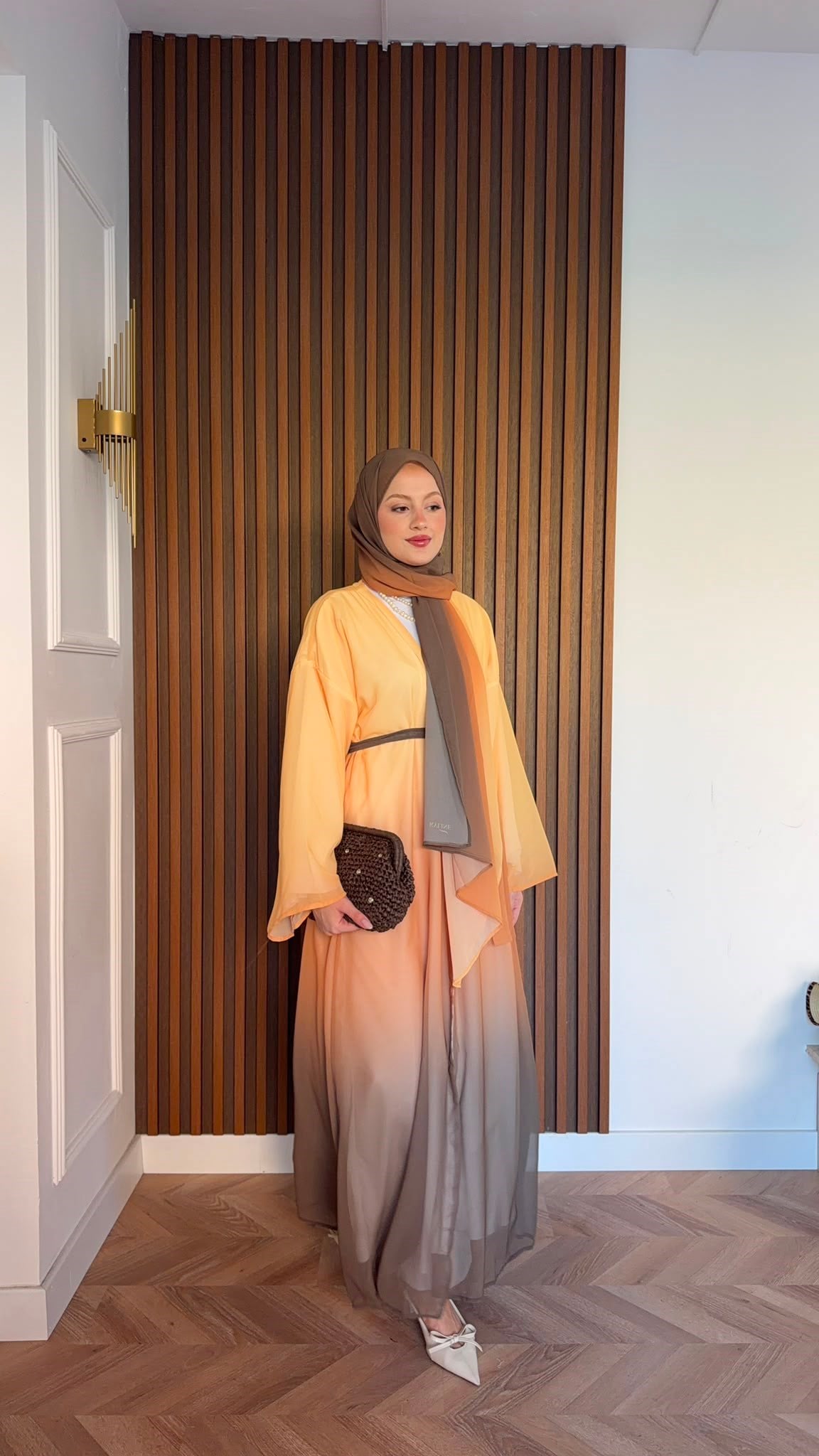 MEYSADESIGN ELBİSELER Soft Geçişli Şallı Abaya Oranj