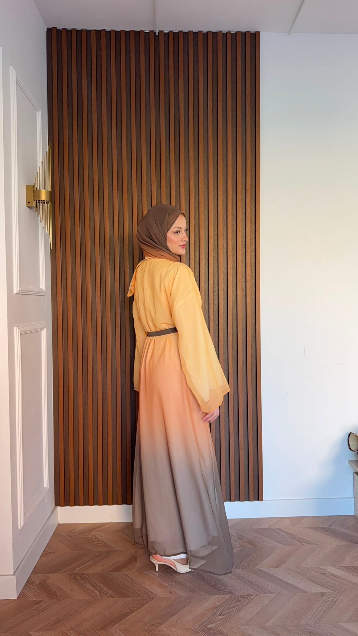 MEYSADESIGN ELBİSELER Soft Geçişli Şallı Abaya Oranj