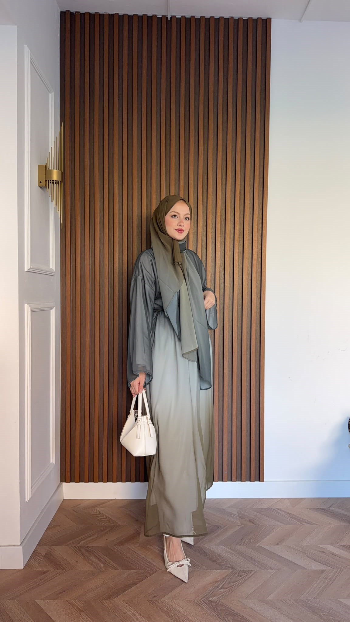 MEYSADESIGN ELBİSELER Soft Geçişli Şallı Abaya Haki