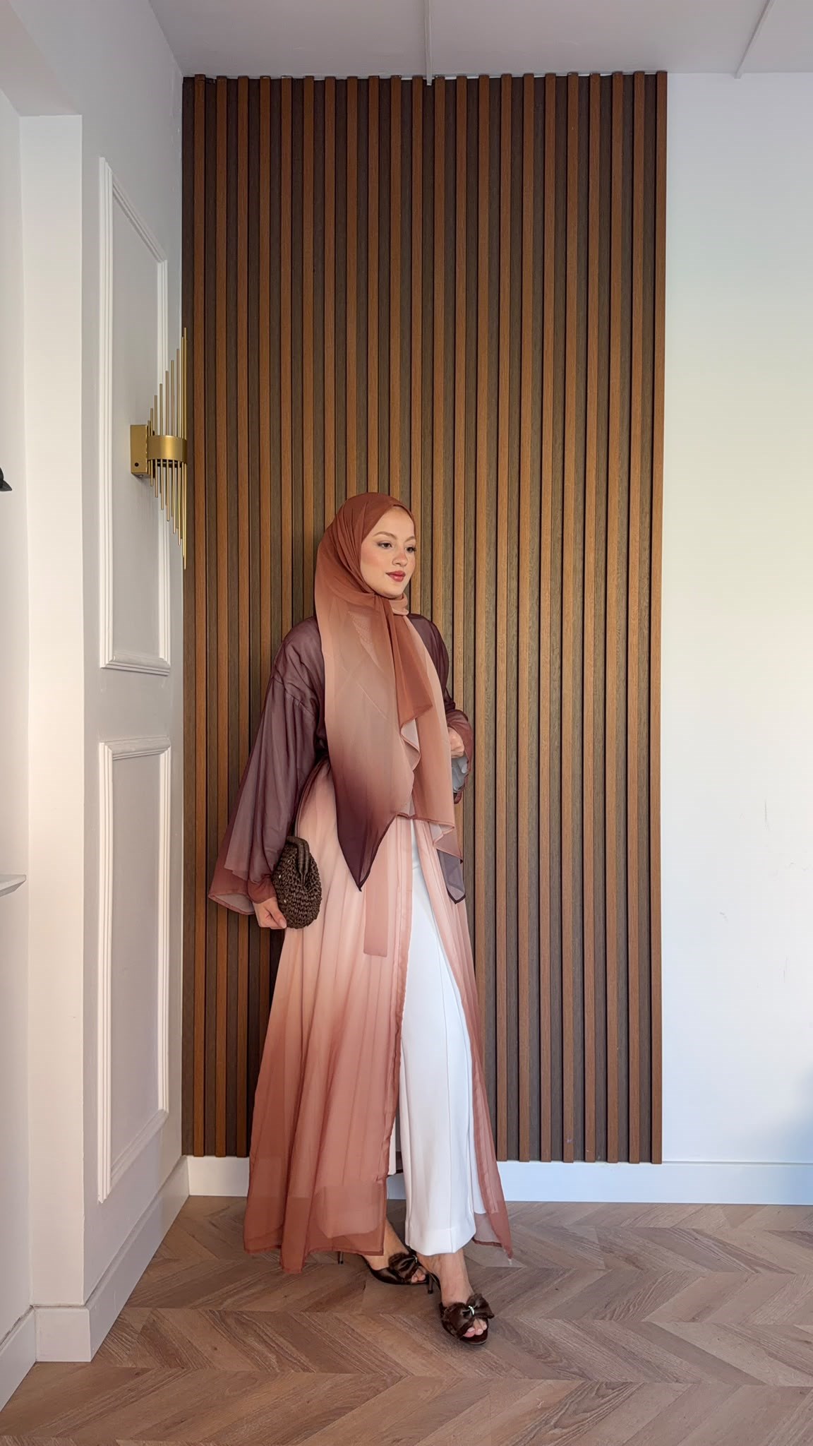 MEYSADESIGN ELBİSELER Soft Geçişli Şallı Abaya Kiremit