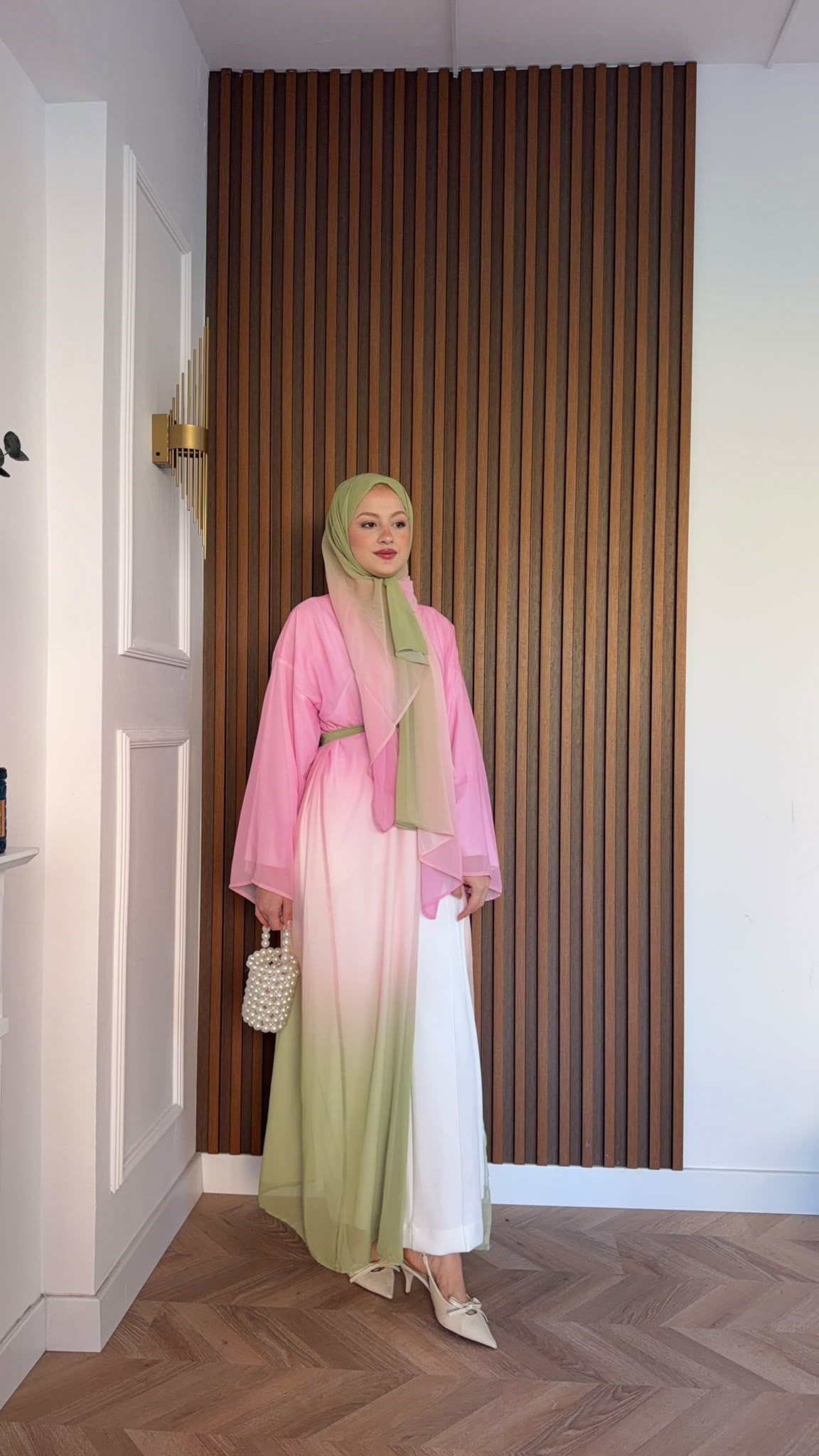 MEYSADESIGN ELBİSELER Soft Geçişli Şallı Abaya Pembe