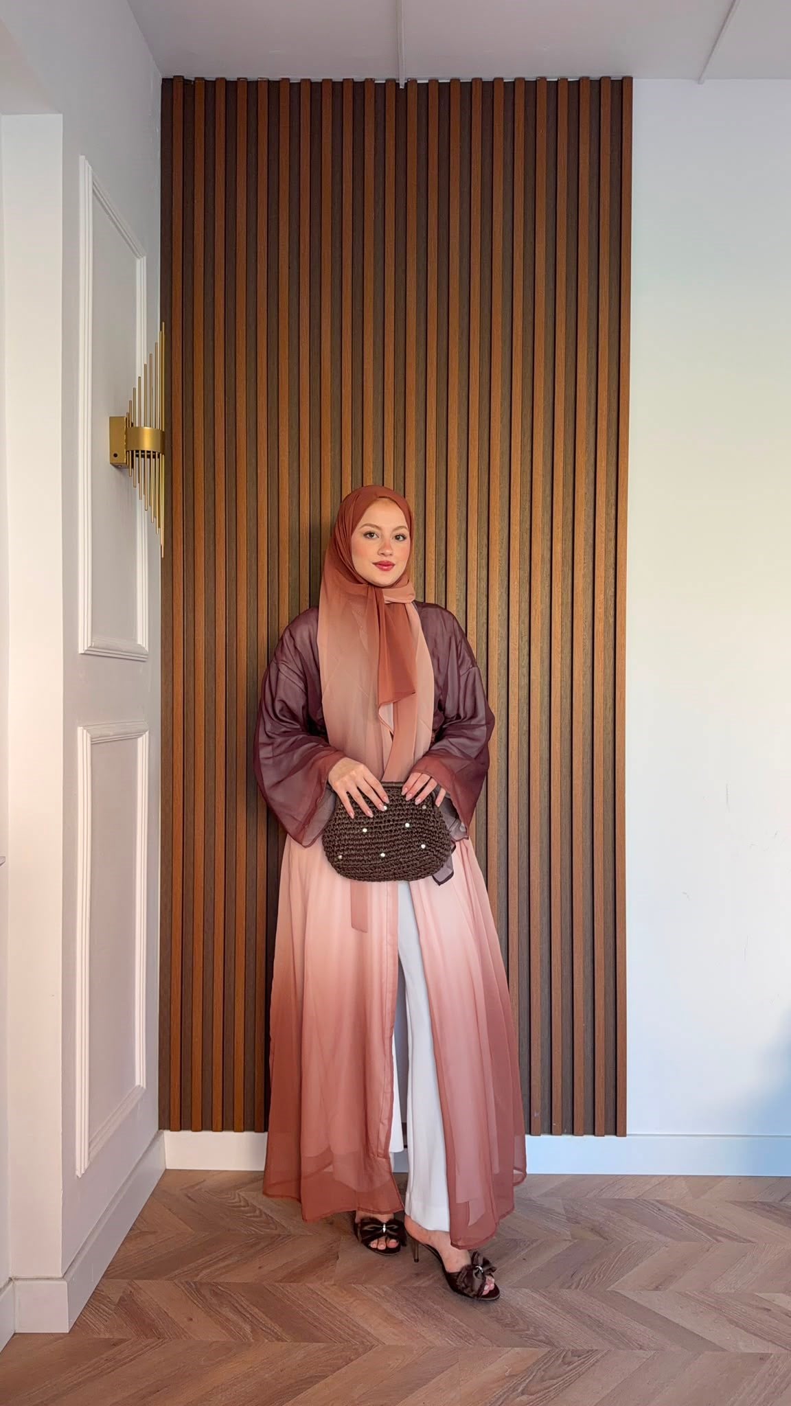 MEYSADESIGN ELBİSELER Soft Geçişli Şallı Abaya Kiremit