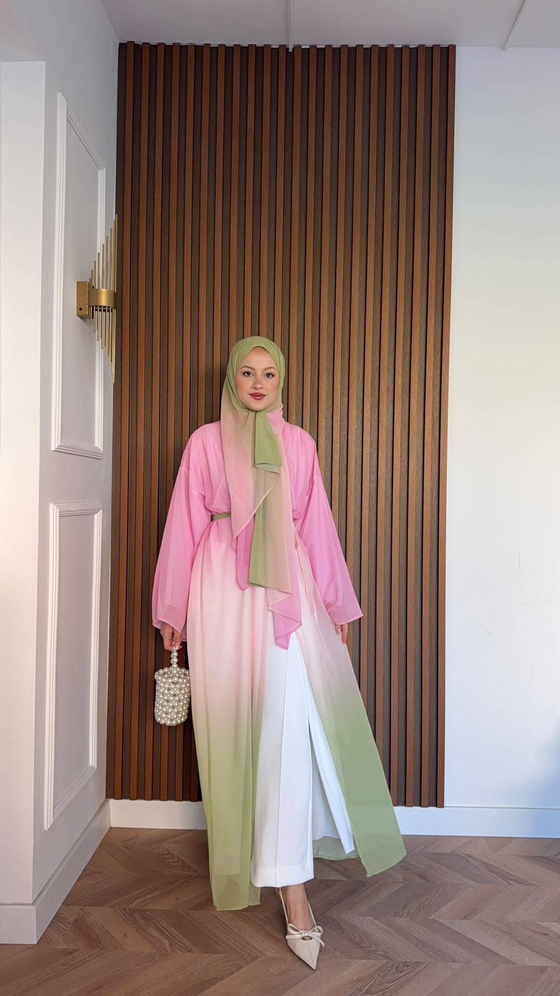 MEYSADESIGN ELBİSELER Soft Geçişli Şallı Abaya Pembe