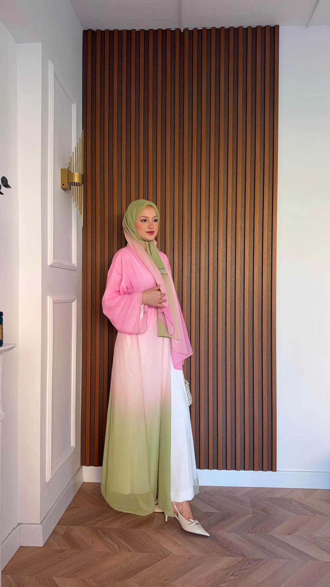 MEYSADESIGN ELBİSELER Soft Geçişli Şallı Abaya Pembe