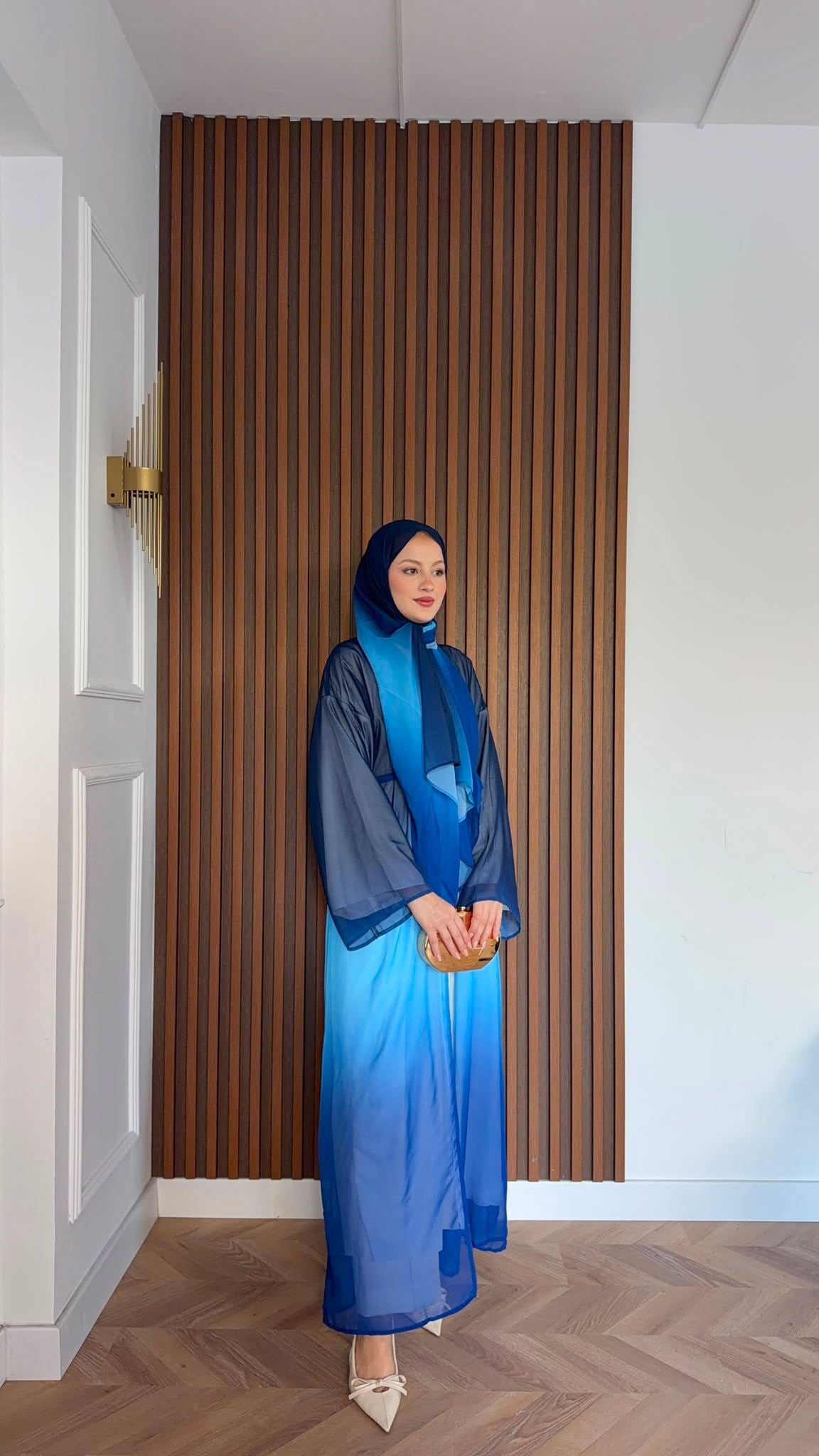 MEYSADESIGN ELBİSELER Soft Geçişli Şallı Abaya Mavi