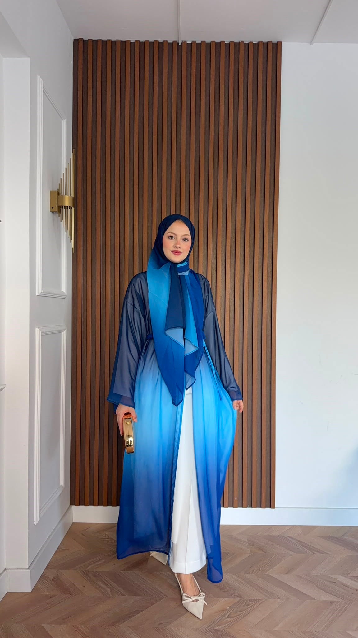 MEYSADESIGN ELBİSELER Soft Geçişli Şallı Abaya Mavi