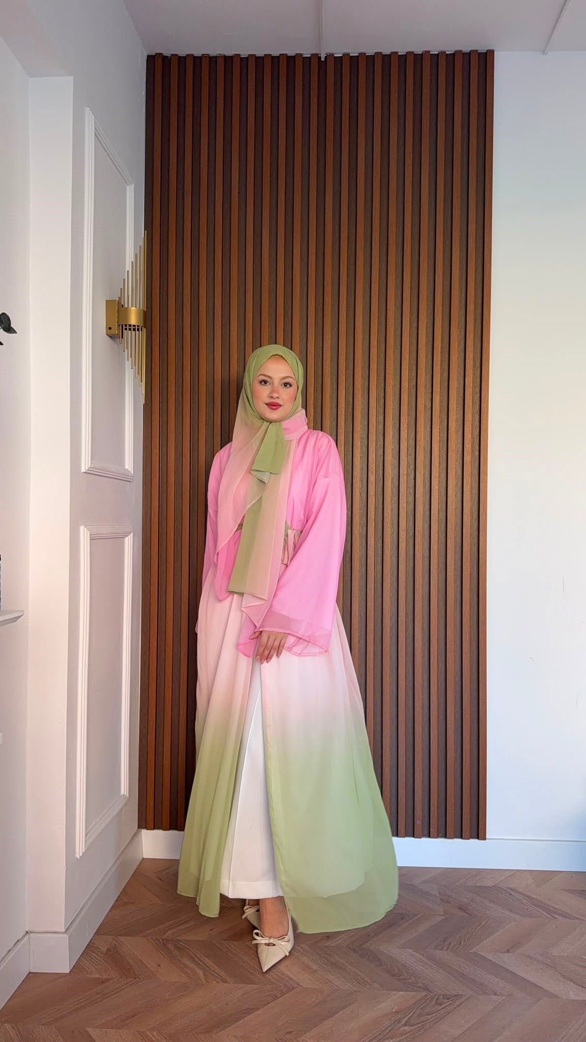 MEYSADESIGN ELBİSELER Soft Geçişli Şallı Abaya Pembe