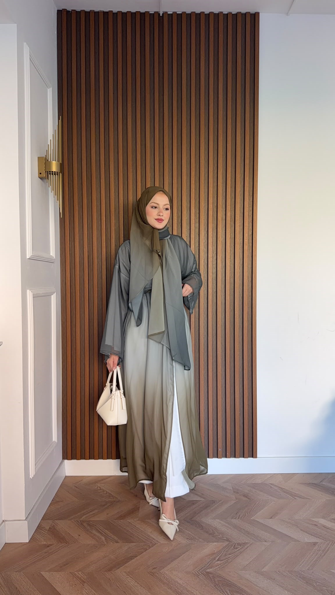 MEYSADESIGN ELBİSELER Soft Geçişli Şallı Abaya Haki