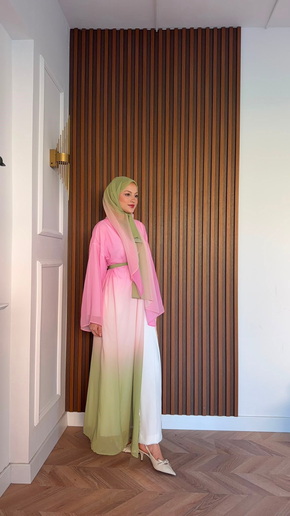 MEYSADESIGN ELBİSELER Soft Geçişli Şallı Abaya Pembe