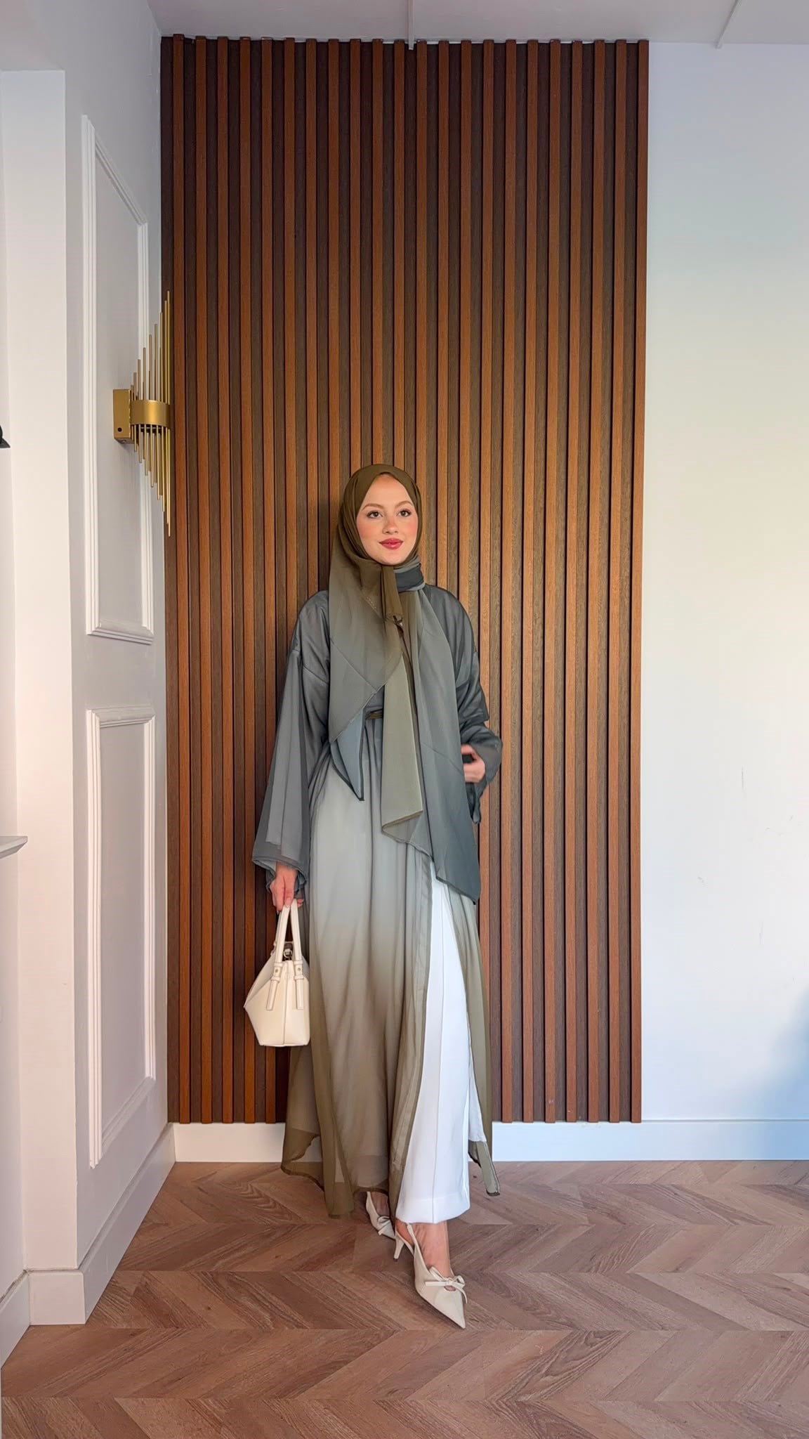 MEYSADESIGN ELBİSELER Soft Geçişli Şallı Abaya Haki