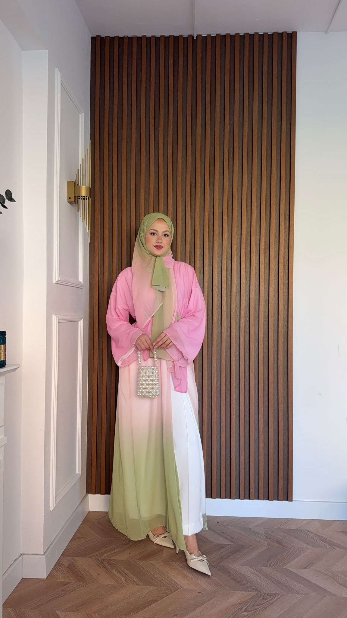 MEYSADESIGN ELBİSELER Soft Geçişli Şallı Abaya Pembe
