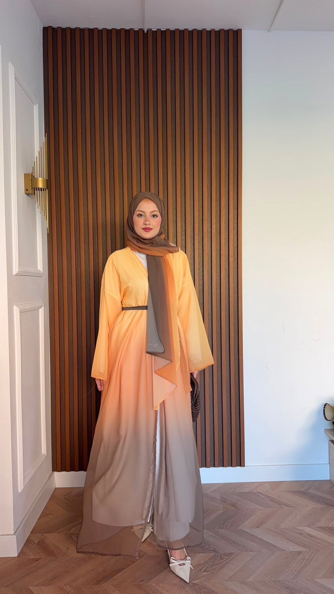 MEYSADESIGN ELBİSELER Soft Geçişli Şallı Abaya Oranj