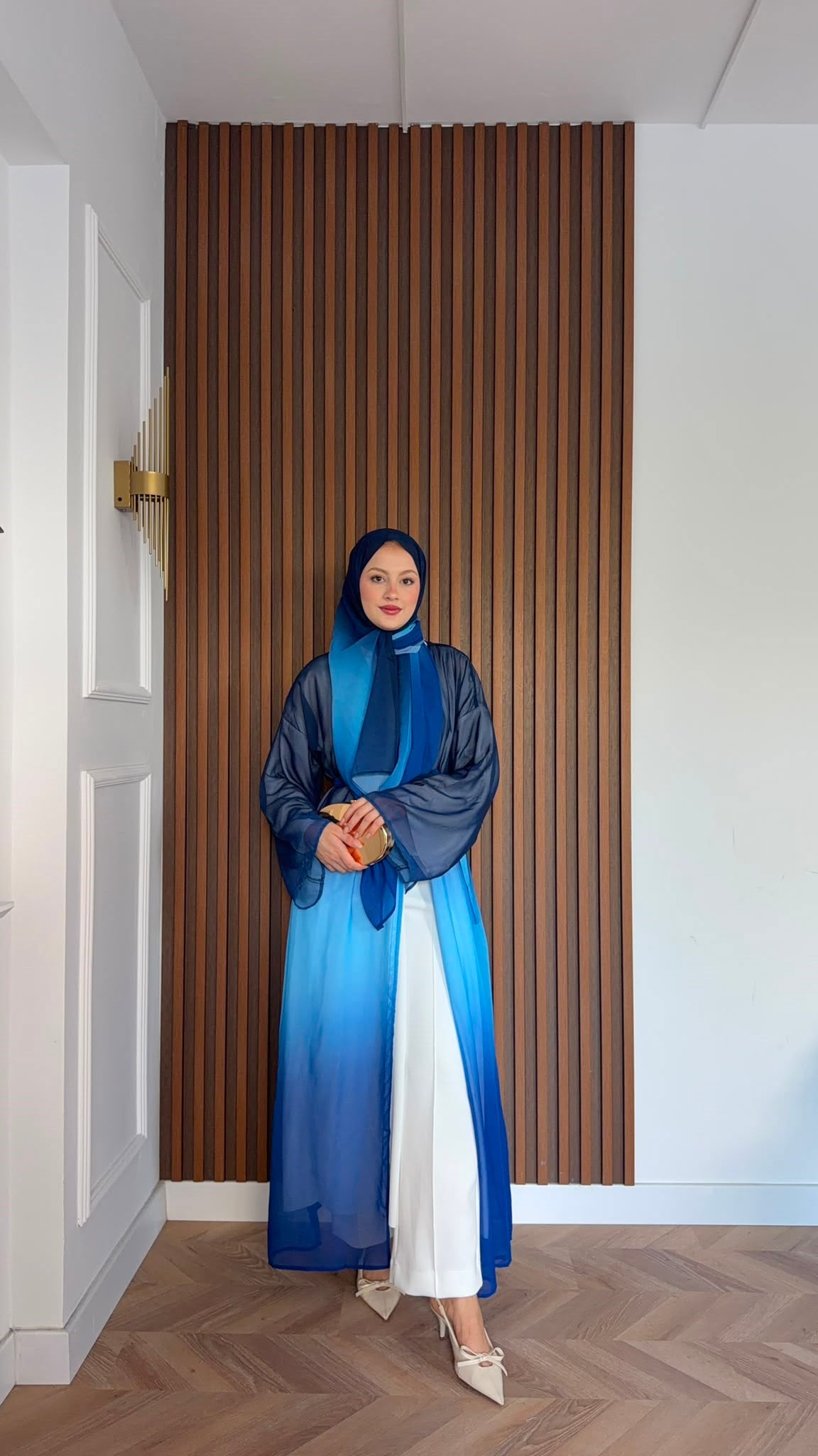 MEYSADESIGN ELBİSELER Soft Geçişli Şallı Abaya Mavi