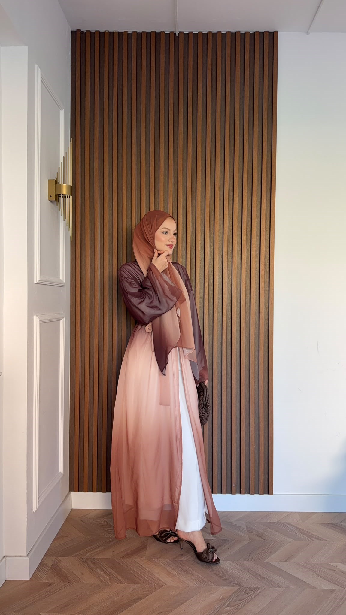 MEYSADESIGN ELBİSELER Soft Geçişli Şallı Abaya Kiremit