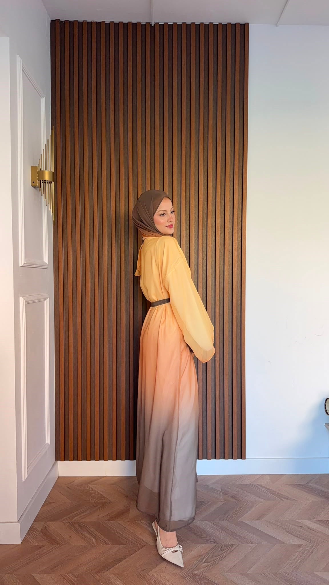 MEYSADESIGN ELBİSELER Soft Geçişli Şallı Abaya Oranj