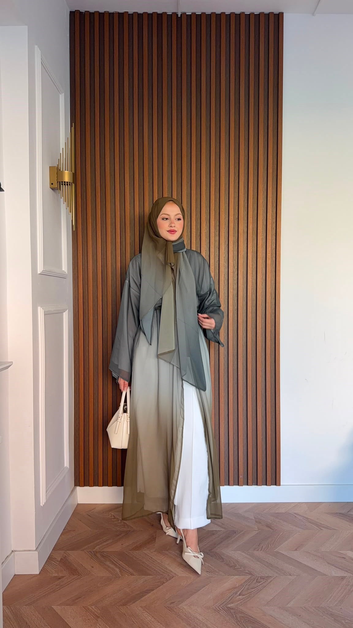 MEYSADESIGN ELBİSELER Soft Geçişli Şallı Abaya Haki