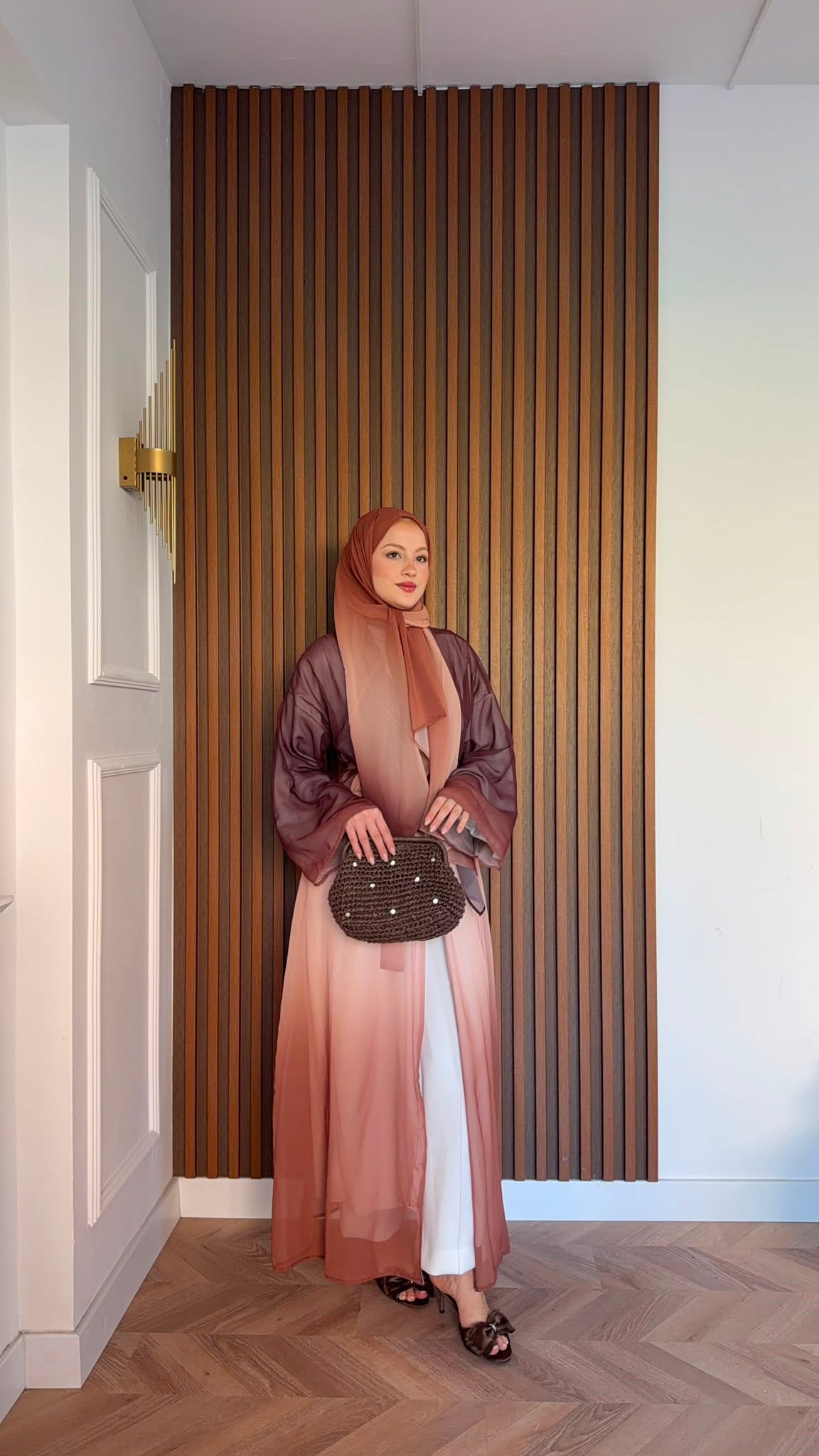 MEYSADESIGN ELBİSELER Soft Geçişli Şallı Abaya Kiremit
